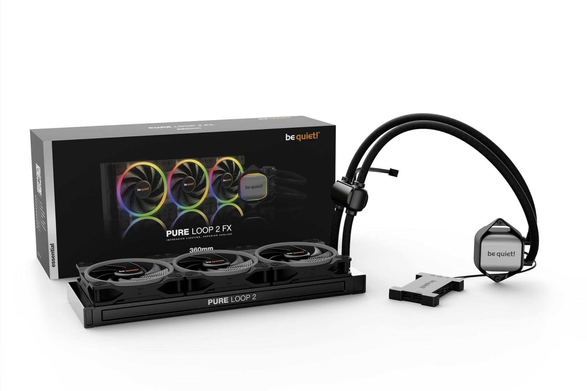 be quiet! Pure Loop 2 FX 360mm, universaalne vesijahuti, 3x Light Wings 120mm PWM suure kiirusega ventilaatorid, 18 ARGB-LED-i, valgustatud jahutusplokk, ARGB-PWM jaotur, BW015 – detailne vaade
