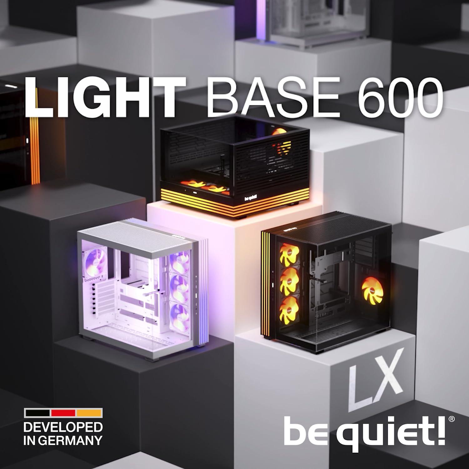 be quiet! Light Base 600 DX Black PC-korpus, panoraamvaade, Show Case, kahe kambriga disain, massiivne ARGB LED-riba, ümberpööratav ja horisontaalselt kasutatav, Backside Connector Design – pilt 9