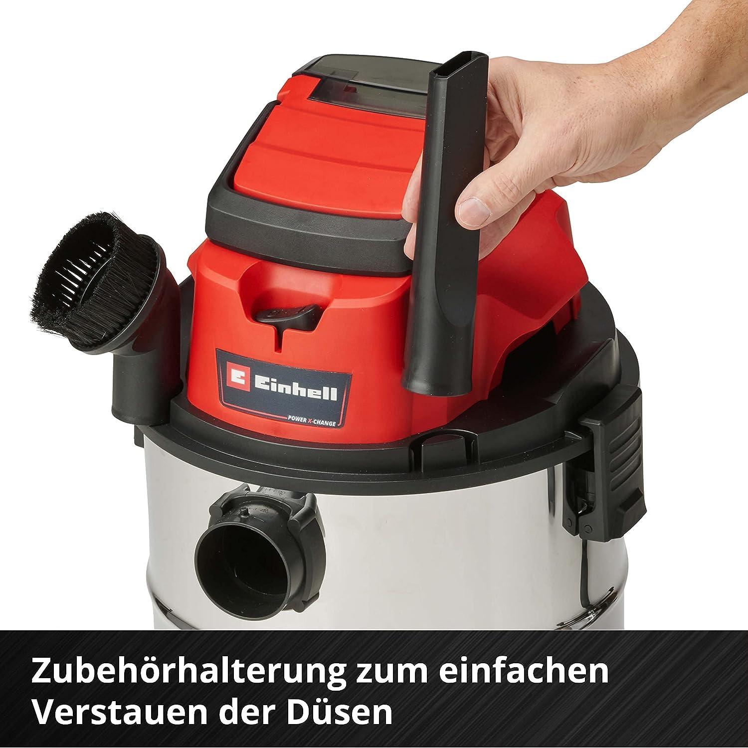 Einhell akuga märg- ja kuivtolmuimeja TC-VC 18/20 Li S-Solo Power X-Change (Li-Ion, 18V, 20 l roostevabast terasest mahuti, puhumisfunktsioon, koos düüside ja filtriga, ilma aku ja laadijata), must/punane – pilt 6