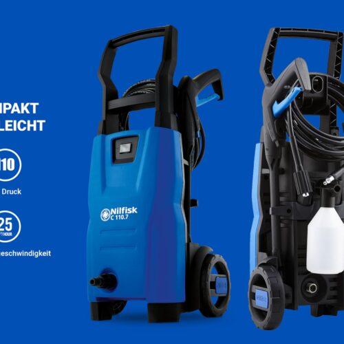 Nilfisk C 110.7 Bar Kõrgsurvepesur + Vahupihusti - Mini survepesur välipindade ja autopesu jaoks (1400 W)