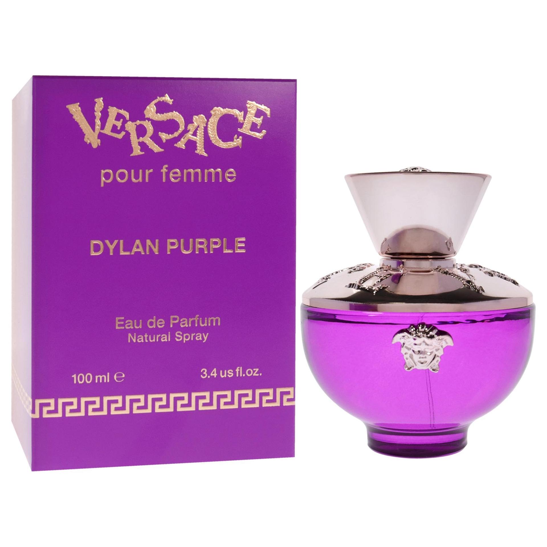 Versace Dylan Purple naiste parfüümvesi, pihustiga, 100 ml – pakend ja tarvikud