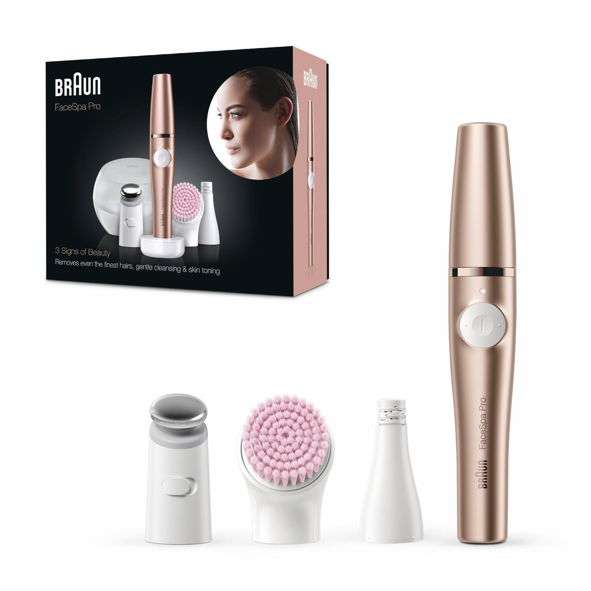 Braun FaceSpa Pro Beauty Set näoepilaator naistele / näokarvade eemaldaja, näopuhastushari, hoiukarp, karvaeemaldus, disainitud Saksamaal, puhastus ja naha pinguldamine, SE921