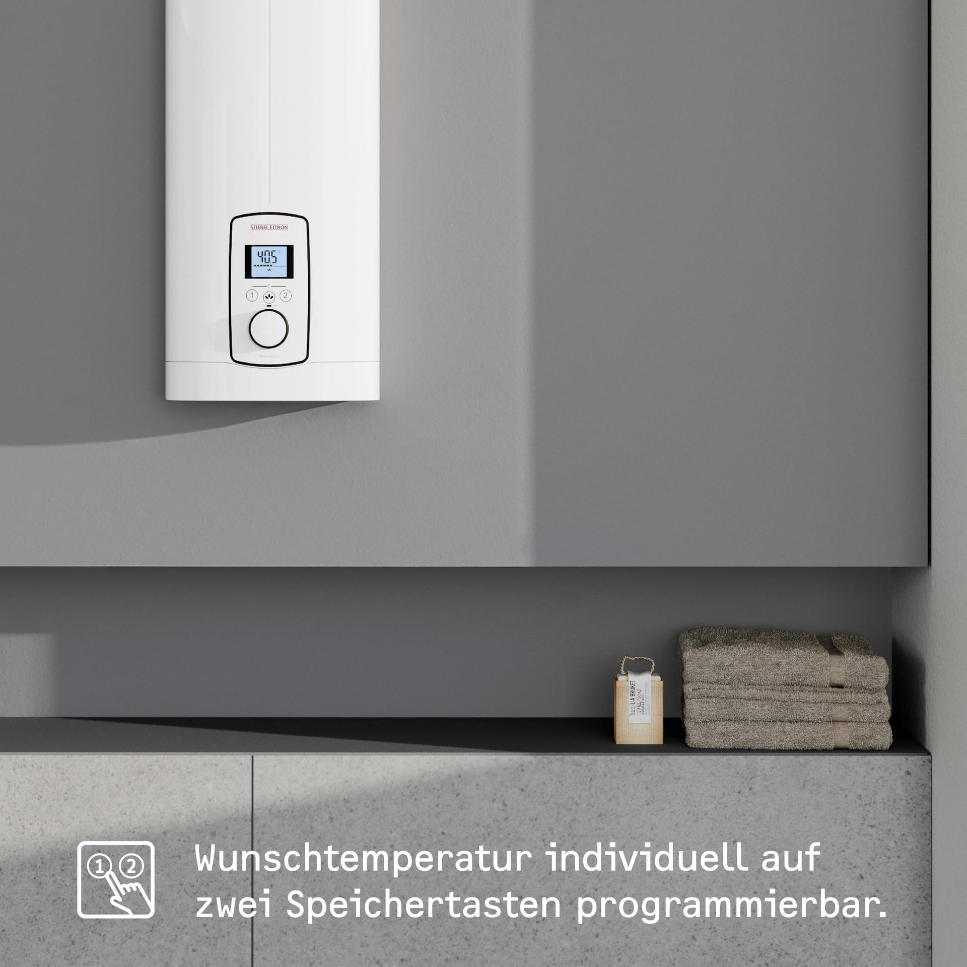 STIEBEL ELTRON Elektrooniline Kiirboiler DEL 18/21/24 Plus, täpne soovitud temperatuur, LCD-ekraan, ECO-režiim, 236739 – kasutusnäide