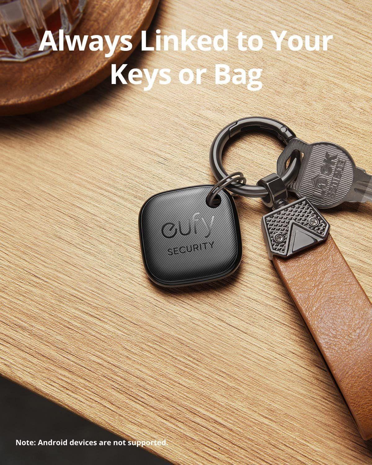 eufy security SmartTrack Link (Must, 4 tk komplekt) Võtmeotsija, ühilduv Apple Find My (iOS) süsteemiga, Bluetooth-träkkija kõrvaklappidele ja pagasile, telefonijälgija, veekindel – kasutusnäide