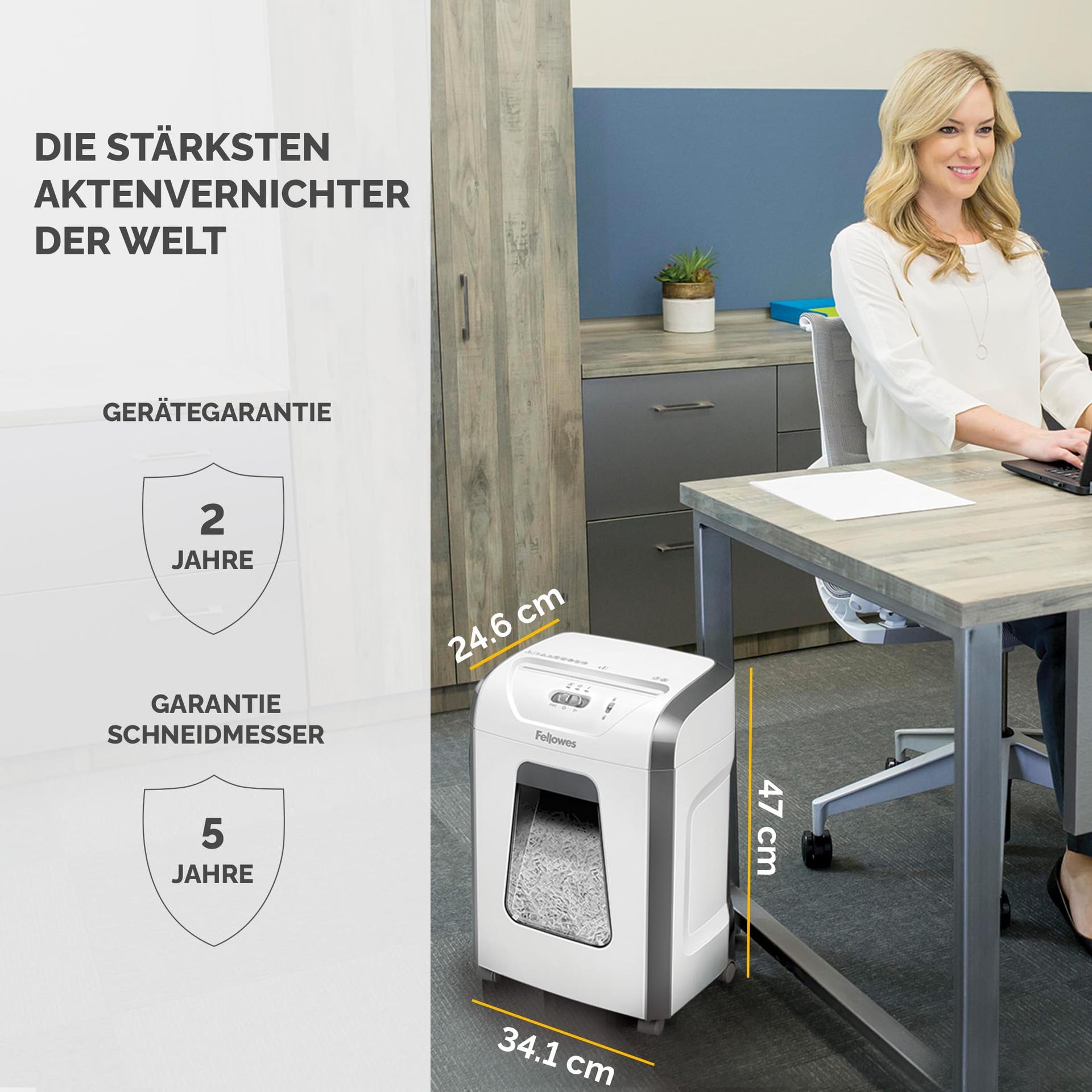 Fellowes dokumendihävitaja kodukontorisse – 15-leheline ristlõikega purustaja lauale – Powershred 15C hävitaja 19L mahutiga – kõrge turvataset P-4 – valge – pilt 7