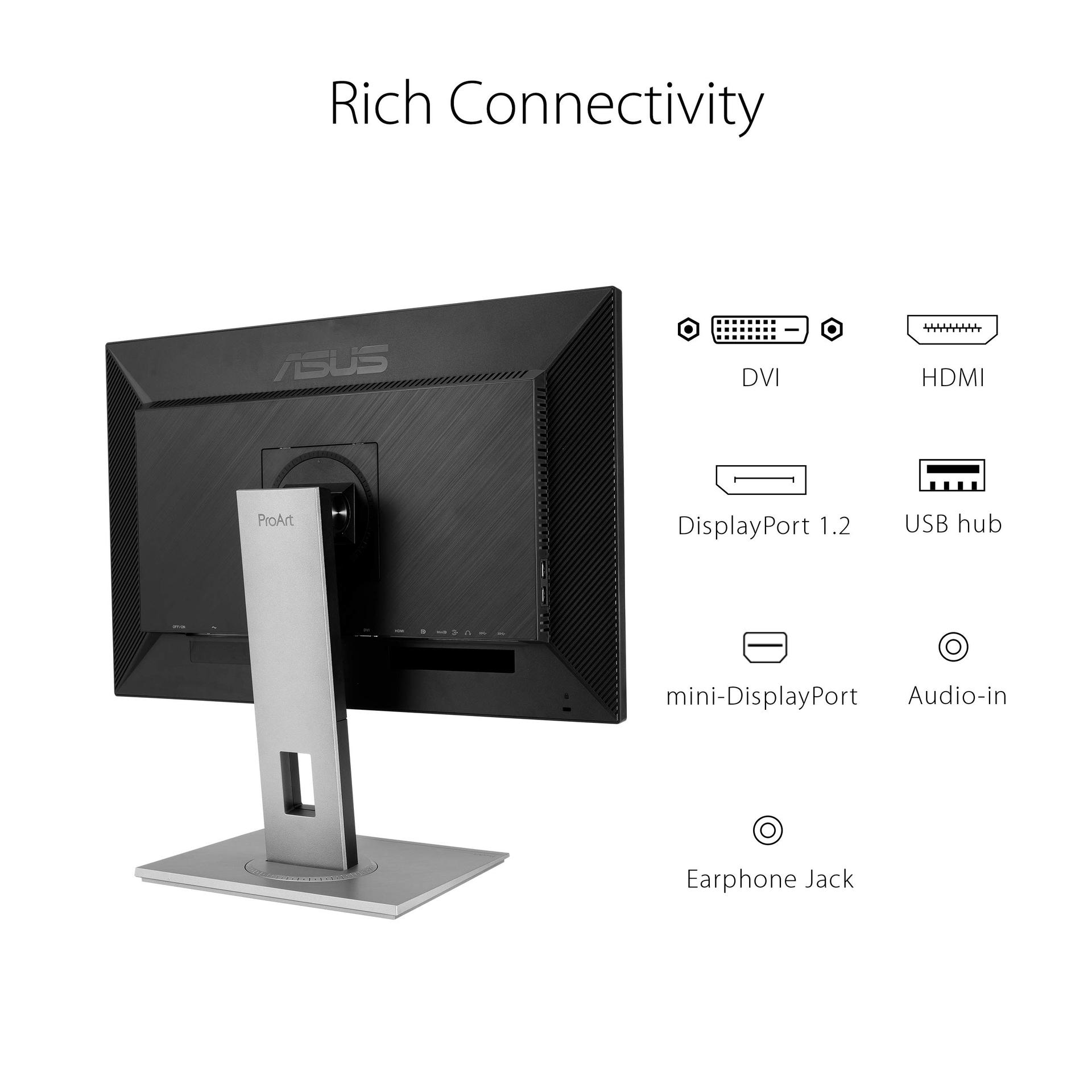 ASUS ProArt PA278QV – 27-tolline WQHD professionaalne monitor – 16:9 IPS, 2560×1440 – ergonoomiline, Pivot, Calman sertifikaadiga, raamideta, kõrge värvitäpsus – DVI, DisplayPort, HDMI, Mini-DP, USB-jaotur – pilt 6