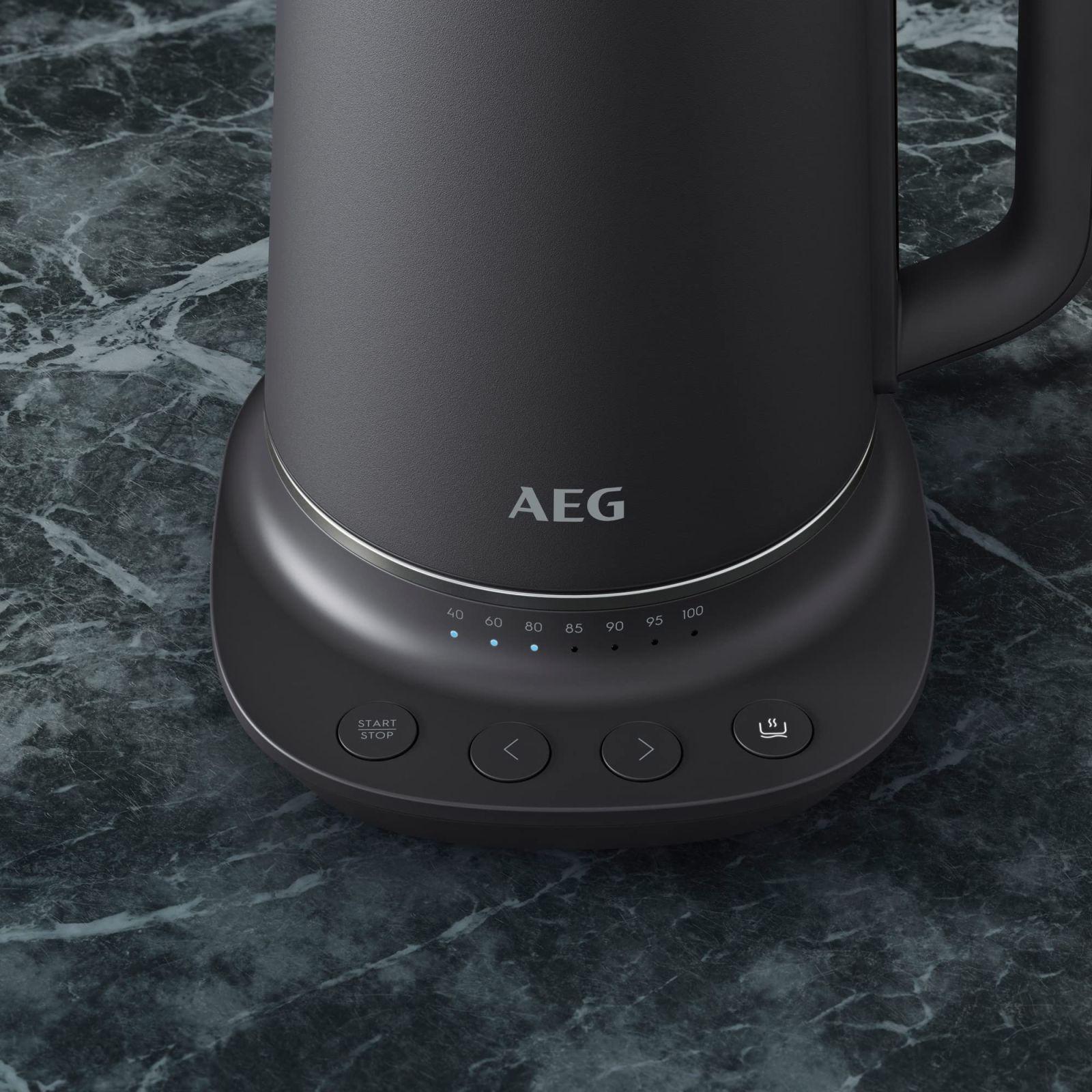 AEG K7-1-6BP veekeetja (7 temperatuuriastet, kolmekordne turvalülitus, soojushoidmise funktsioon, 1,7 liitrit, tilgavastane disain, lihtne puhastamine, 360° alus, libisemiskindel kate, LED-ekraan, hall) – pilt 6