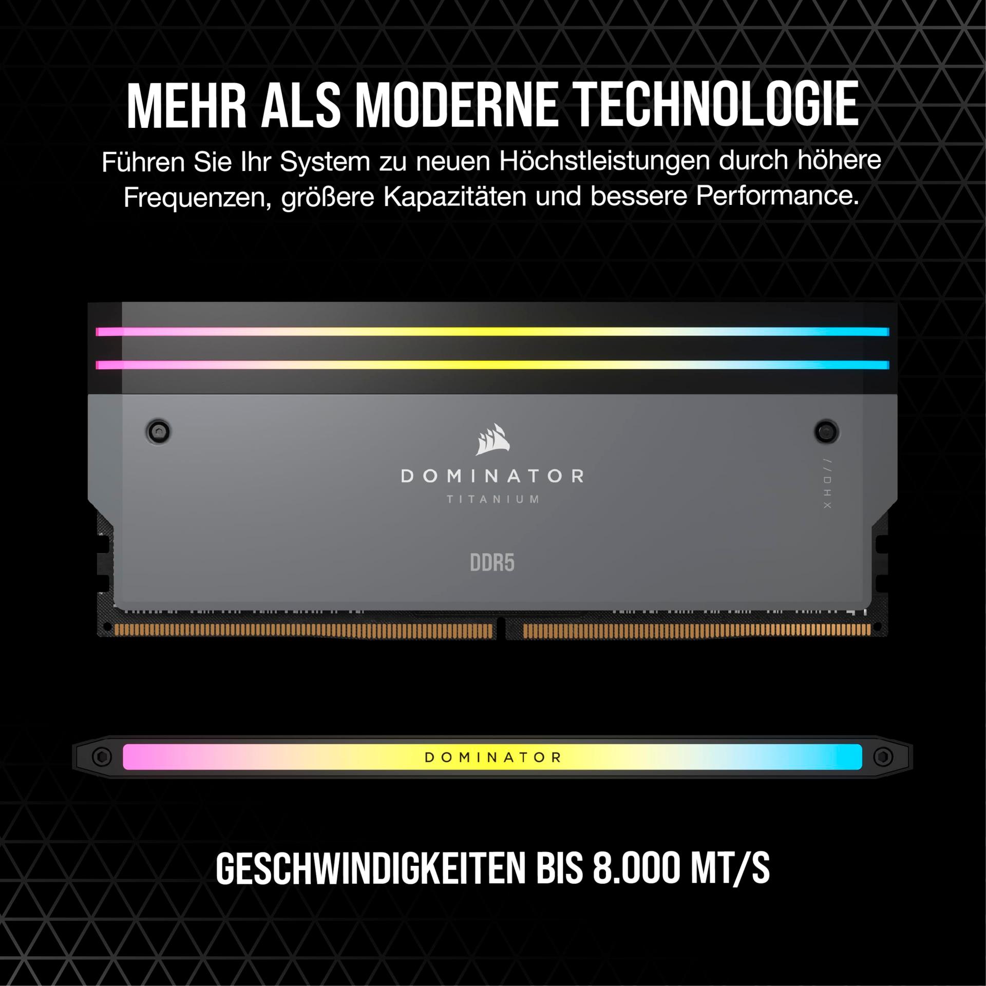 CORSAIR Dominator Titanium RGB DDR5 64GB (2x32GB) DDR5 6000MHz CL30 AMD Expo Intel XMP iCUE Ühilduv Arvutimälu – Hall (CMP64GX5M2B6000Z30) – pakend ja tarvikud