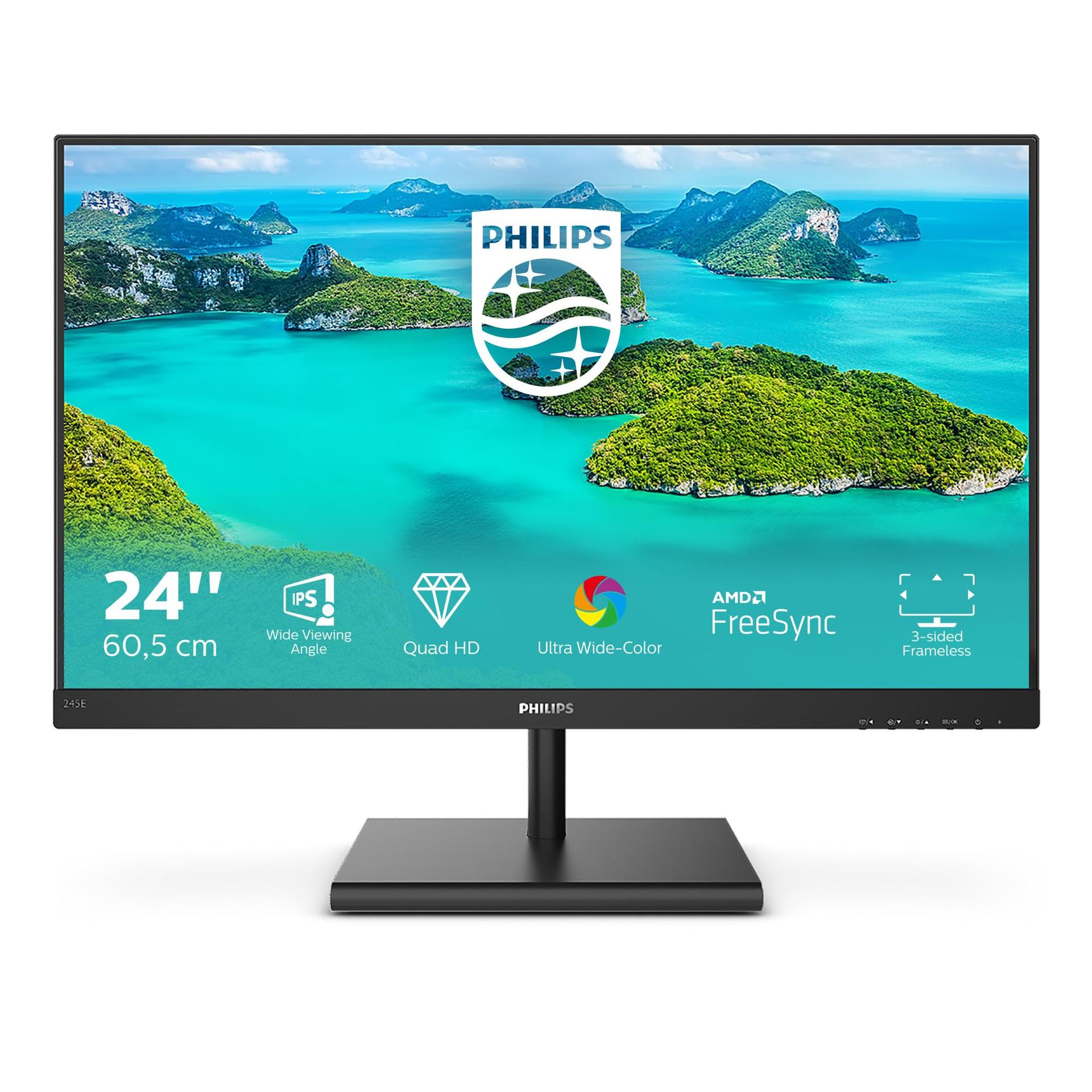 Philips 245E1S – 24-tolline QHD monitor (2560×1440, 75 Hz, VGA, HDMI, DisplayPort) must
