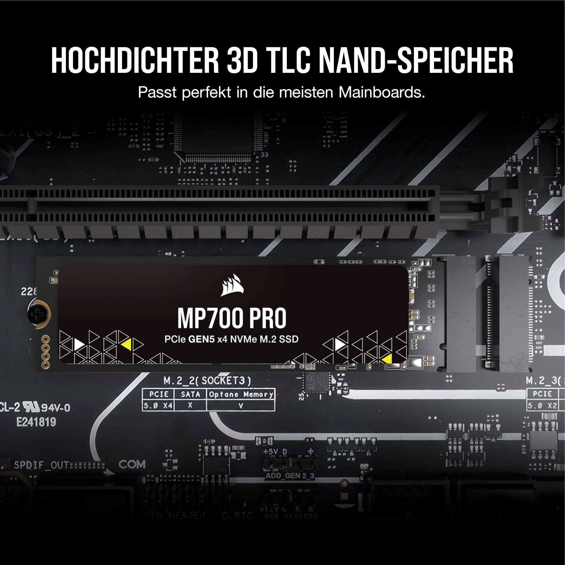 Corsair MP700 PRO 2TB M.2 PCIe Gen5 x4 NVMe 2.0 SSD – M.2 2280 – Kuni 12 400MB/s järjestikune lugemine – High-Density TLC NAND – Must – pilt 6