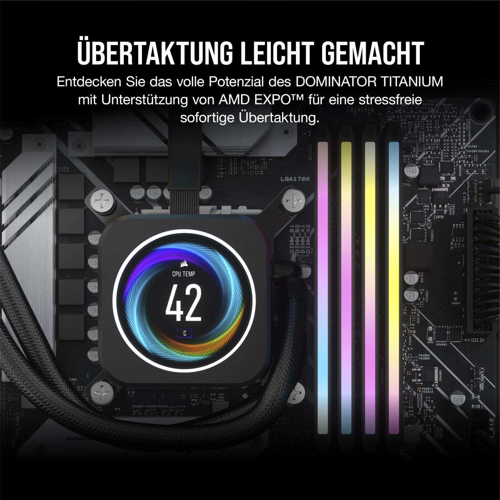 CORSAIR Dominator Titanium RGB DDR5 64GB (2x32GB) DDR5 6000MHz CL30 AMD Expo Intel XMP iCUE Ühilduv Arvutimälu – Hall (CMP64GX5M2B6000Z30) – lisavaade
