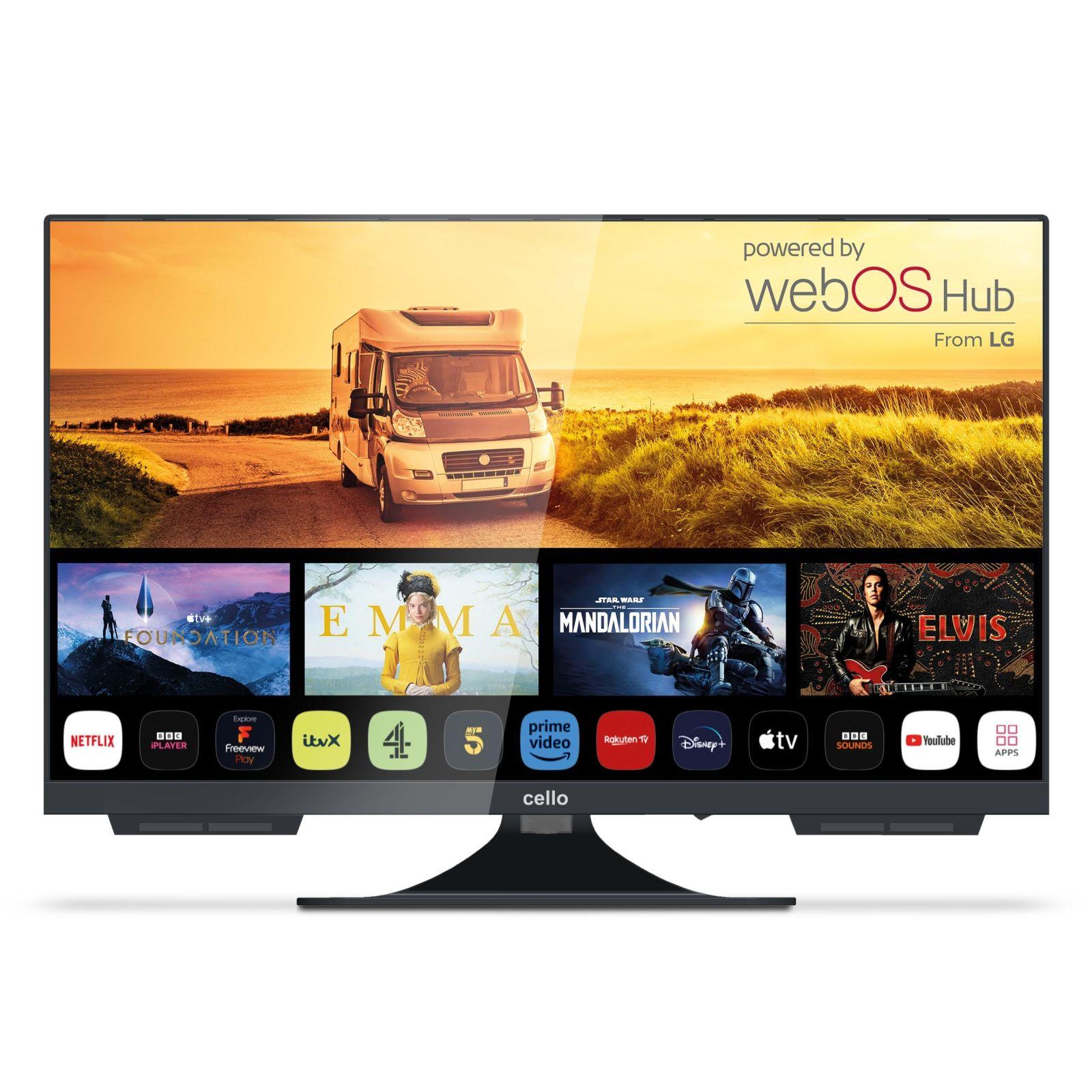 Cello C2424WS Trav 24″ SMART 12V Camping-Reisi TV raamita, kolmik-tuuner, Bluetooth, WebOS LG, Pitch Perfect kõlar, Disney+, Netflix, matkaauto, veok, paat [2024]
