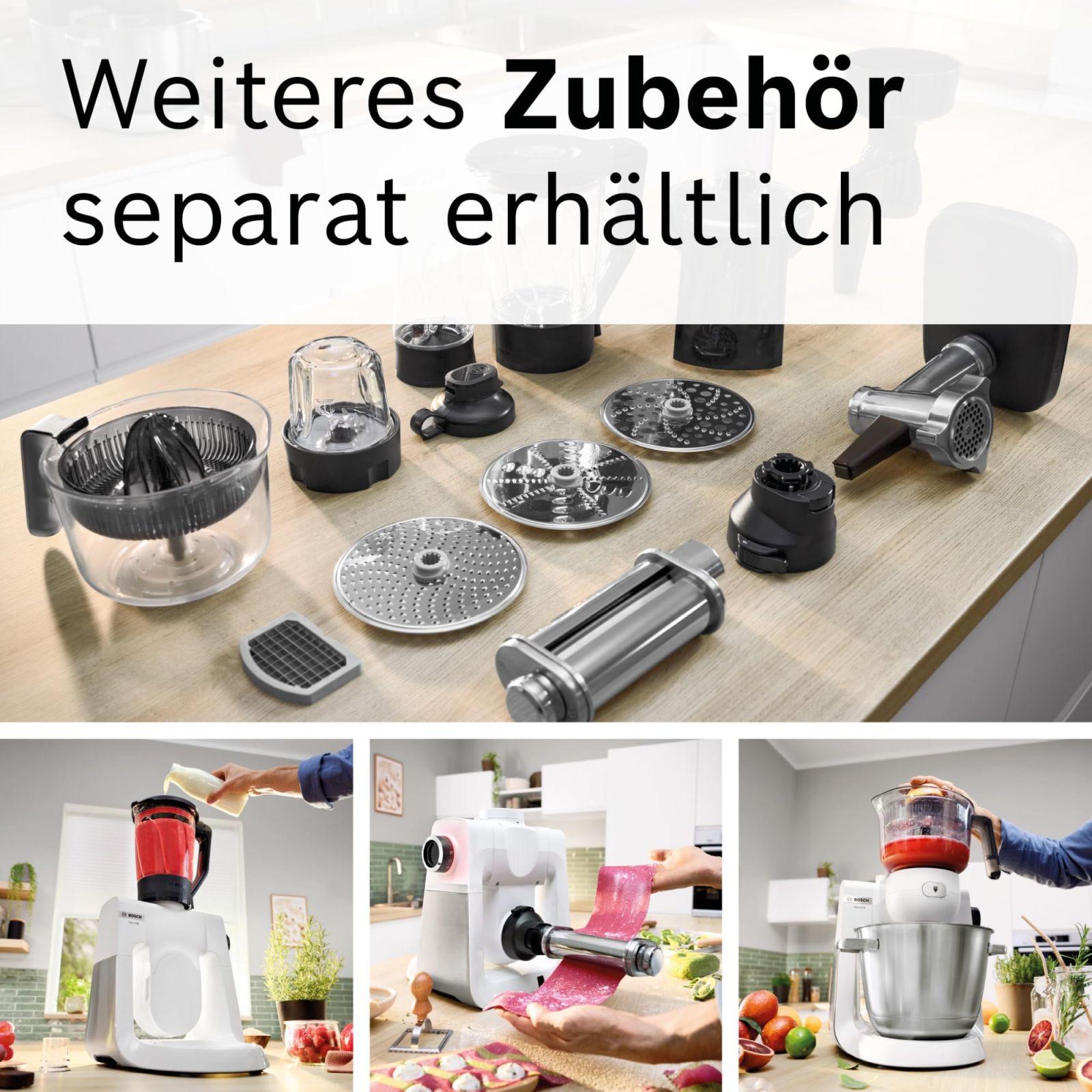Bosch köögikombain Series 6 MUMS6EW13D, UUS, 7 kiirusastet, 5,5l kauss, lõikur, 3 ketast, taignakonks, segamislabidas, silikoonvispel, nõudepesumasinas pestav, 1 600 W, hõbedane/valge – pilt 9