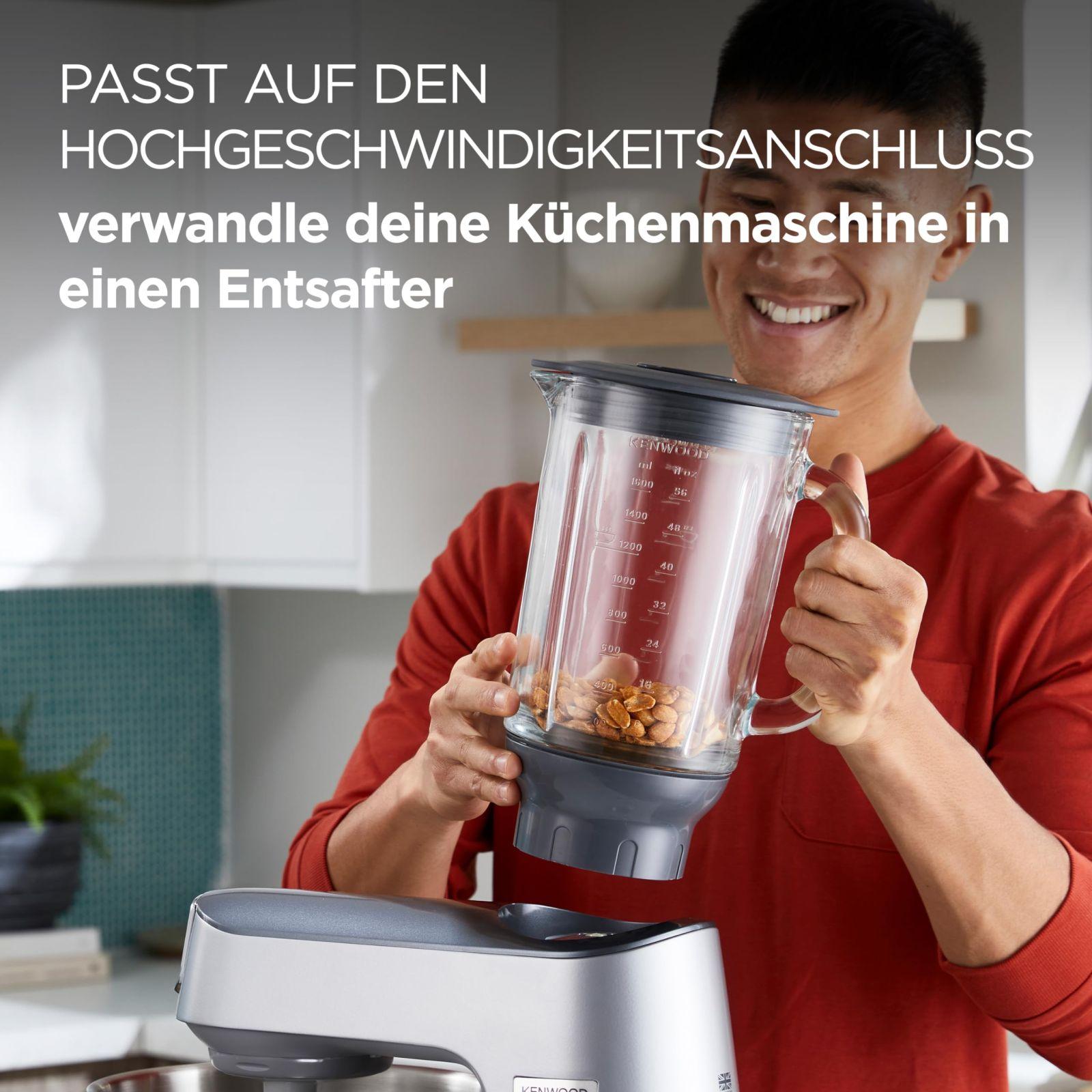 Kenwood ThermoResist klaasmikser KAH359GL – Tarvik Kenwood Chef köögimasinatele, kuumakindel klaasanum smuutide, suppide ja jää purustamiseks, sisaldab segamisvarrast, antratsiit/hõbe – lisavaade