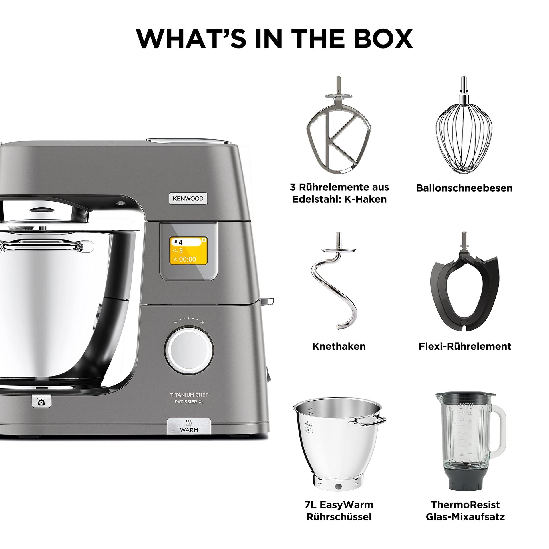 Kenwood Titanium Chef Patissier XL KWL90.034SI – Köögikombain integreeritud kaaluga & 7L kausiga soojendusfunktsiooniga, 1400 W, 4-osaline kondiitristi komplekt, hõbedane – pilt 6