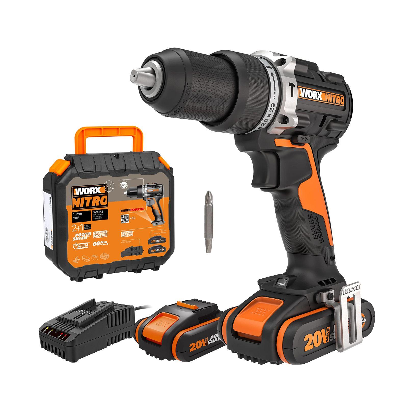 WORX NITRO WX352 Aku Löökpuurtrell Komplekt 20V - harjadeta mootor - kruvimiseks