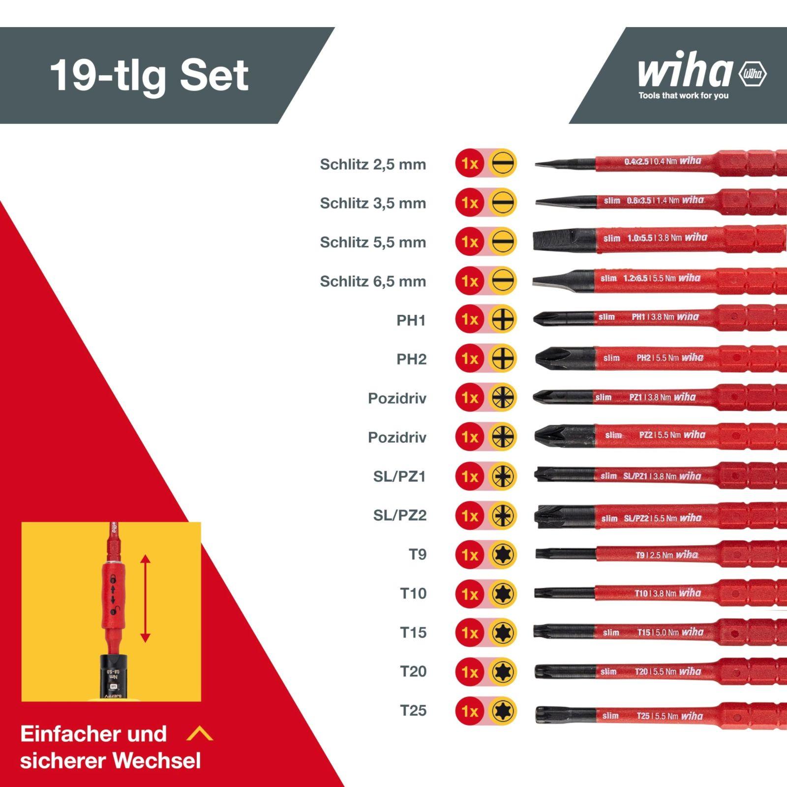 Wiha pöördemomendi kruvikeeraja komplekt TorqueVario-S electric (36791) 19-osaline | 0,8-5,0 Nm | koos kokkupandava kotiga | Lame/Philips/PlusMinus/TORX – kasutusnäide