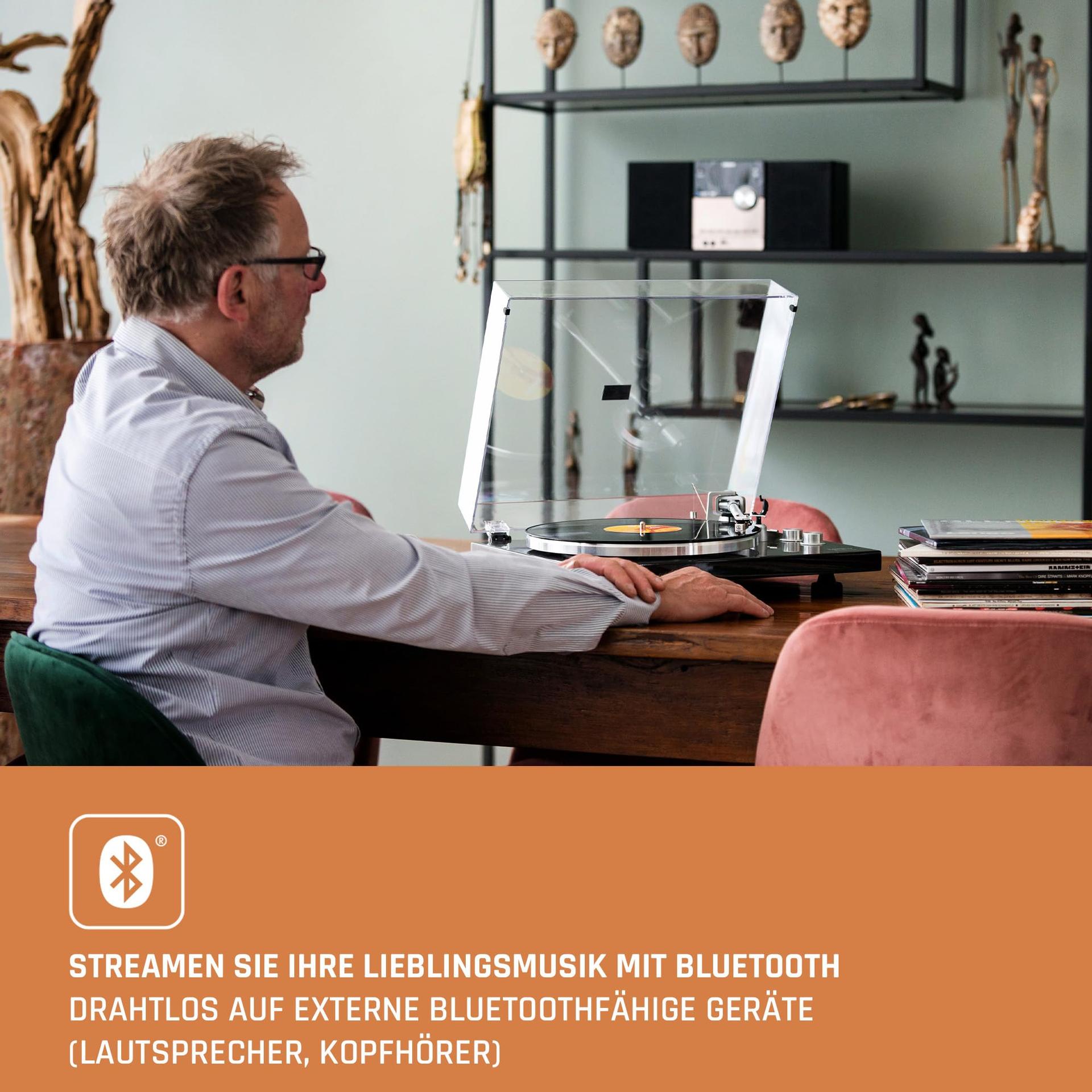 Lenco LBT-188 Plaadimängija – Bluetooth-plaadimängija – Rihmülekanne – 2 kiirust 33 ja 45 p/min – Anti-Skating – Vinüülplaatide digitaliseerimine MP3-ks – Tumepruun, LBT-188 WA, Pähkel – detailne vaade
