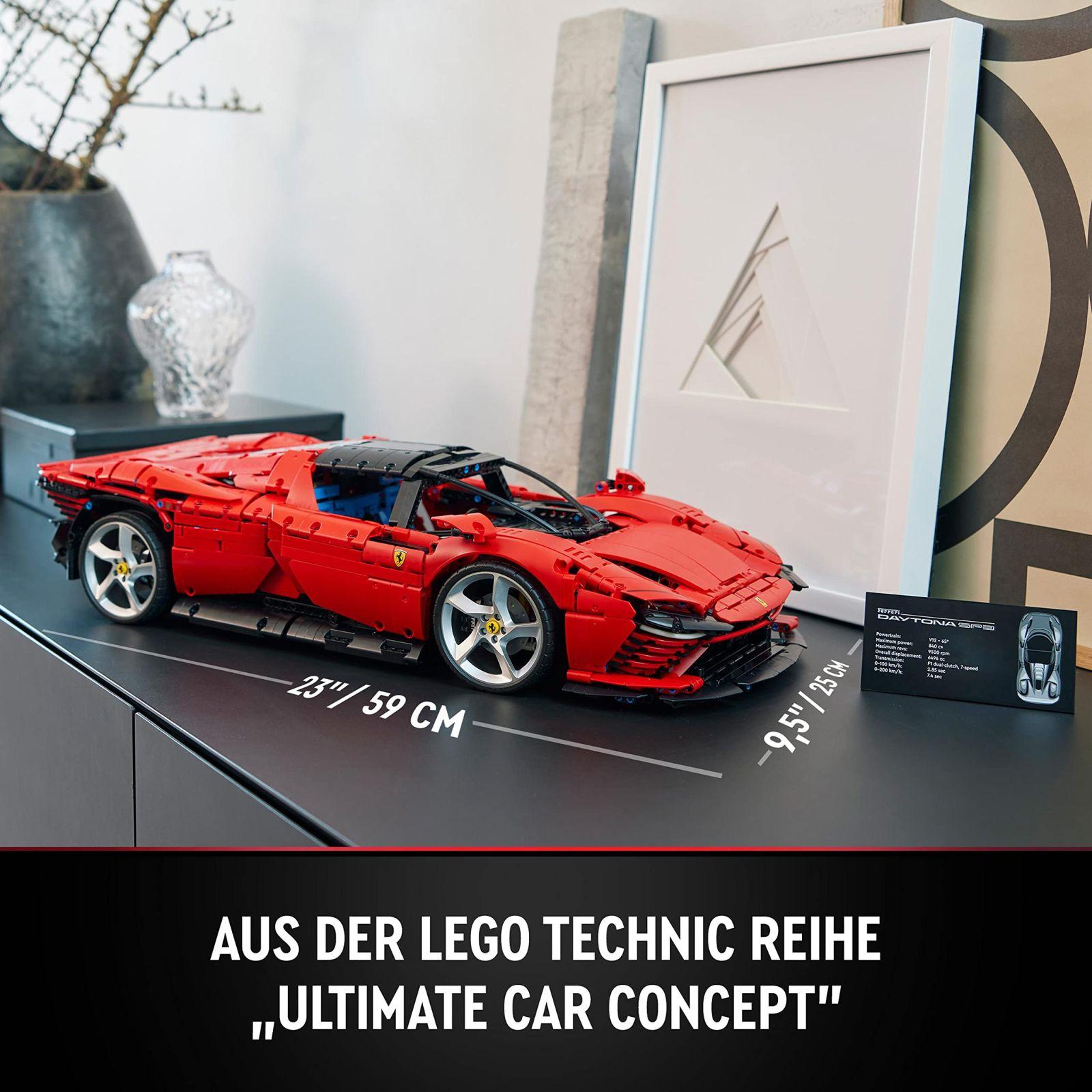 LEGO Technic Ferrari Daytona SP3 mudelauto komplekt, skaala 1:8, punane superauto, edasijõudnud autode mudel, kollektsionääride haruldus, Ultimate Car Concept 42143 – pilt 8