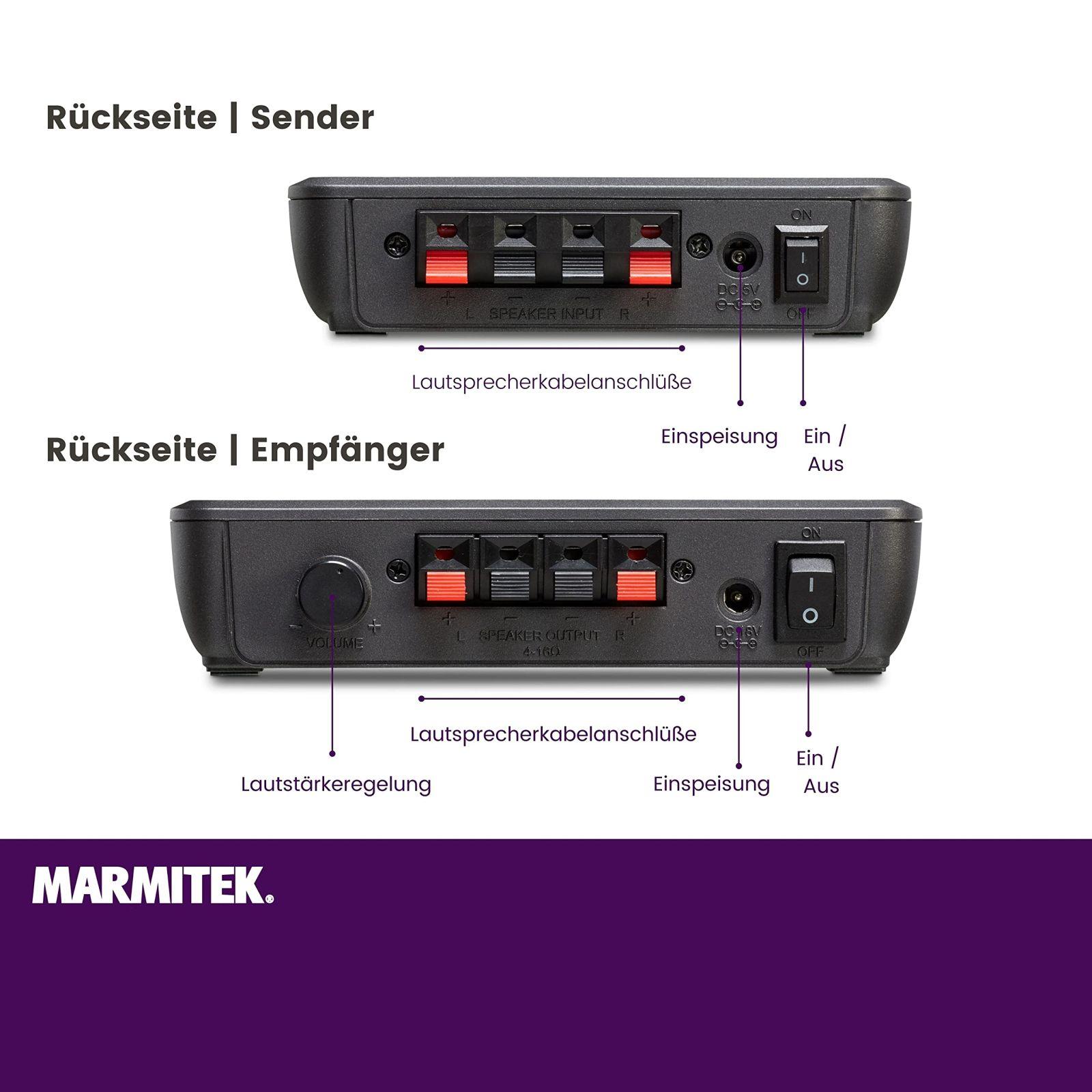 Marmitek juhtmevaba audiosaatja kõlaritele – Surround Anywhere 221 – Digitaalne latentsusvaba ülekandmine – juhtmevaba surround-kõlarite ühendus – ühenda kaks kõlarit juhtmevabalt – lisavaade