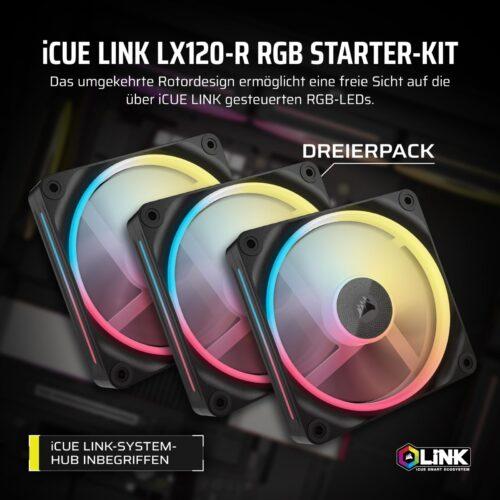 CORSAIR iCUE LINK LX120-R RGB 120mm PWM-tagurpidi ventilaator – Kolmekordne ventilaatorikomplekt – Vaikne