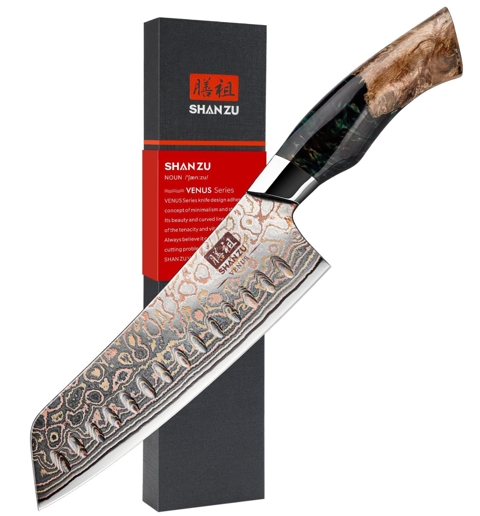 SHAN ZU Vase Damaskuse Santoku Nuga – Käsitsi Sepistatud Jaapani Terav Kokkade Nuga, 33 Kihi Damaskuse Teras, Professionaalne Kööginuga 18CM – VENUS Seeria