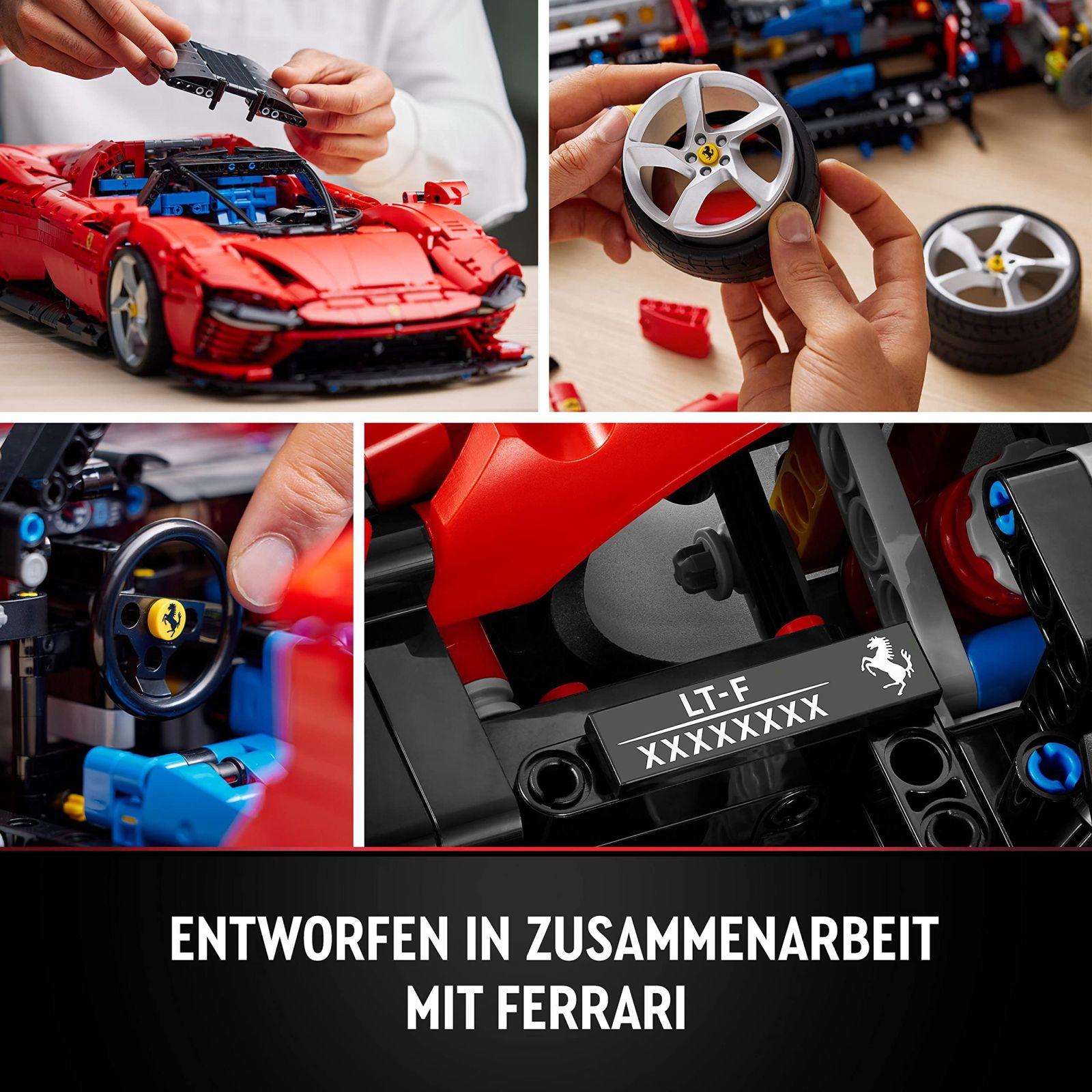 LEGO Technic Ferrari Daytona SP3 mudelauto komplekt, skaala 1:8, punane superauto, edasijõudnud autode mudel, kollektsionääride haruldus, Ultimate Car Concept 42143 – pilt 7