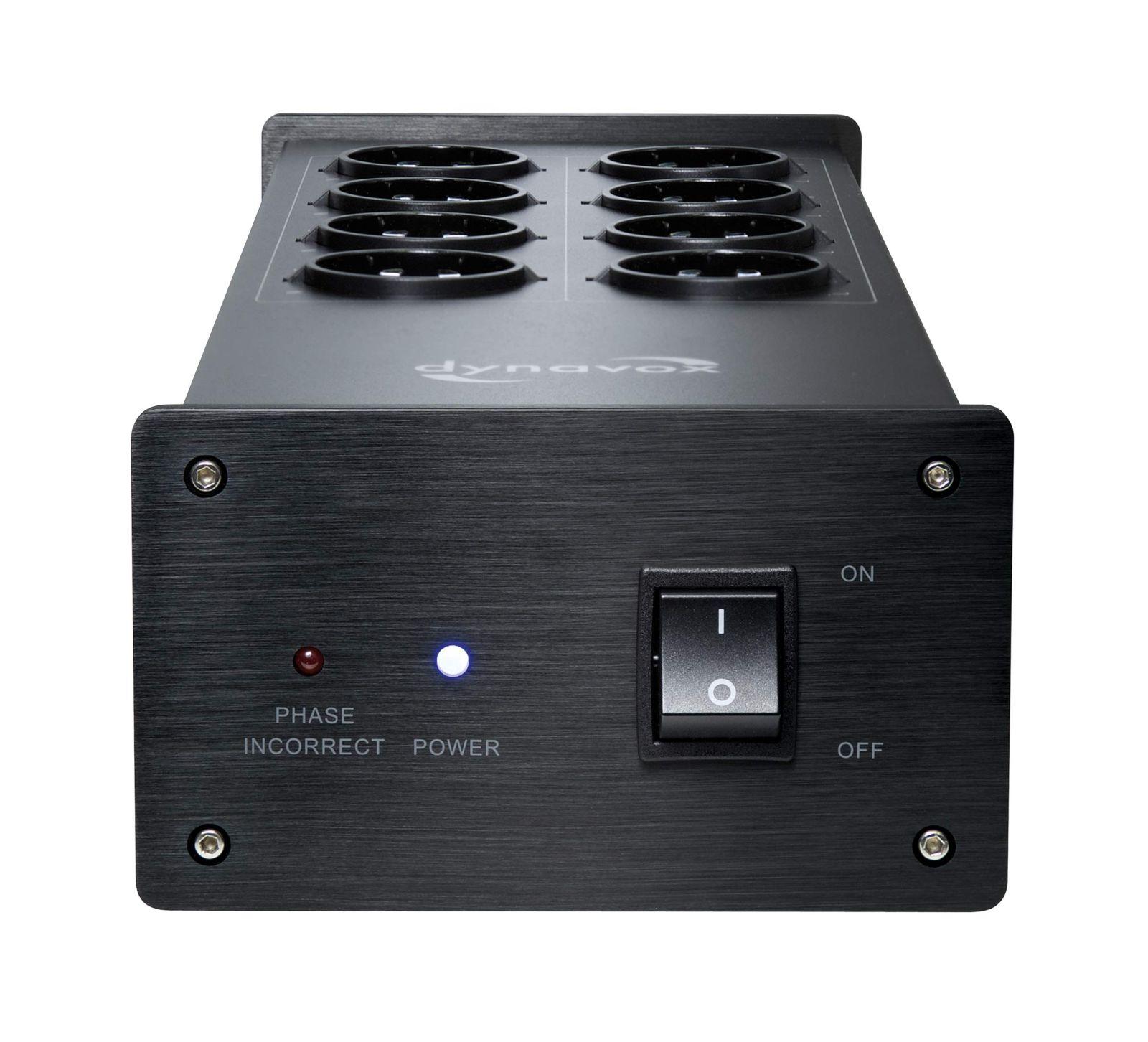 Dynavox HiFi-võrgufilter X4100B, 8-otsikuline mitmepistikupesa, LED-kontrolltulega, must – detailne vaade