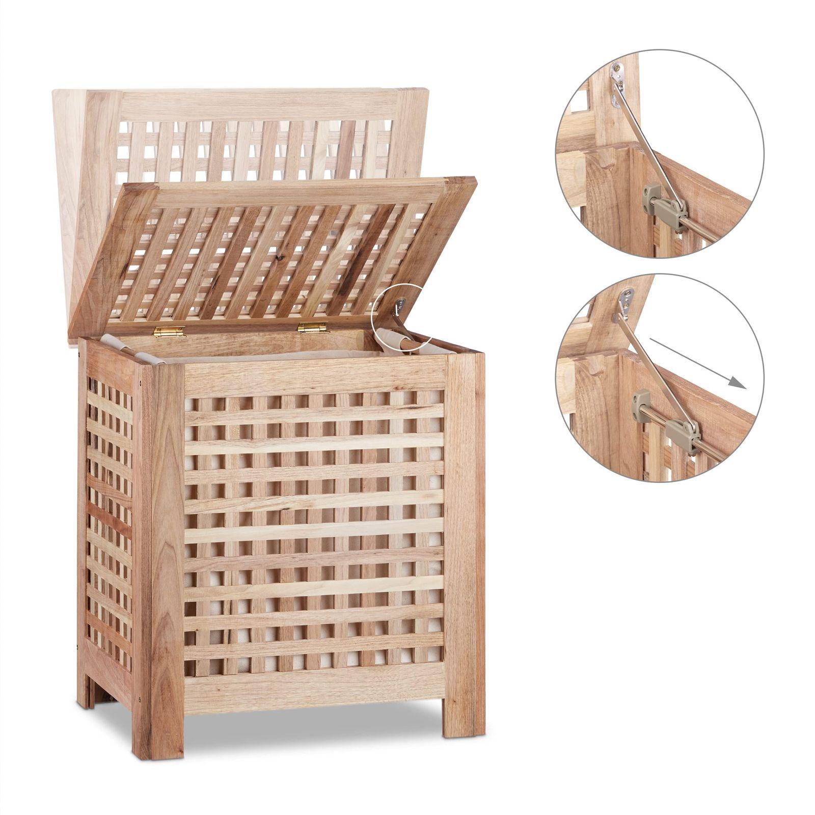 Relaxdays pesukast pähklipuust kaanega, eemaldatav pesukott, mahutavus ca 70 l, suletud pesukoguja, puidust HBT ca 55,5 x 52,5 x 39,5 cm, naturaalne – pilt 6