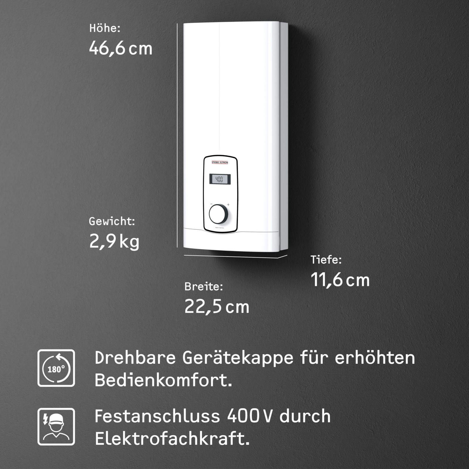STIEBEL ELTRON elektrooniliselt juhitav vooluboiler DHB-E 18/21/24 LCD, lülitatav, survetaluv, LC-ekraan, täpne soovitud temperatuur, 236745 – kasutusnäide