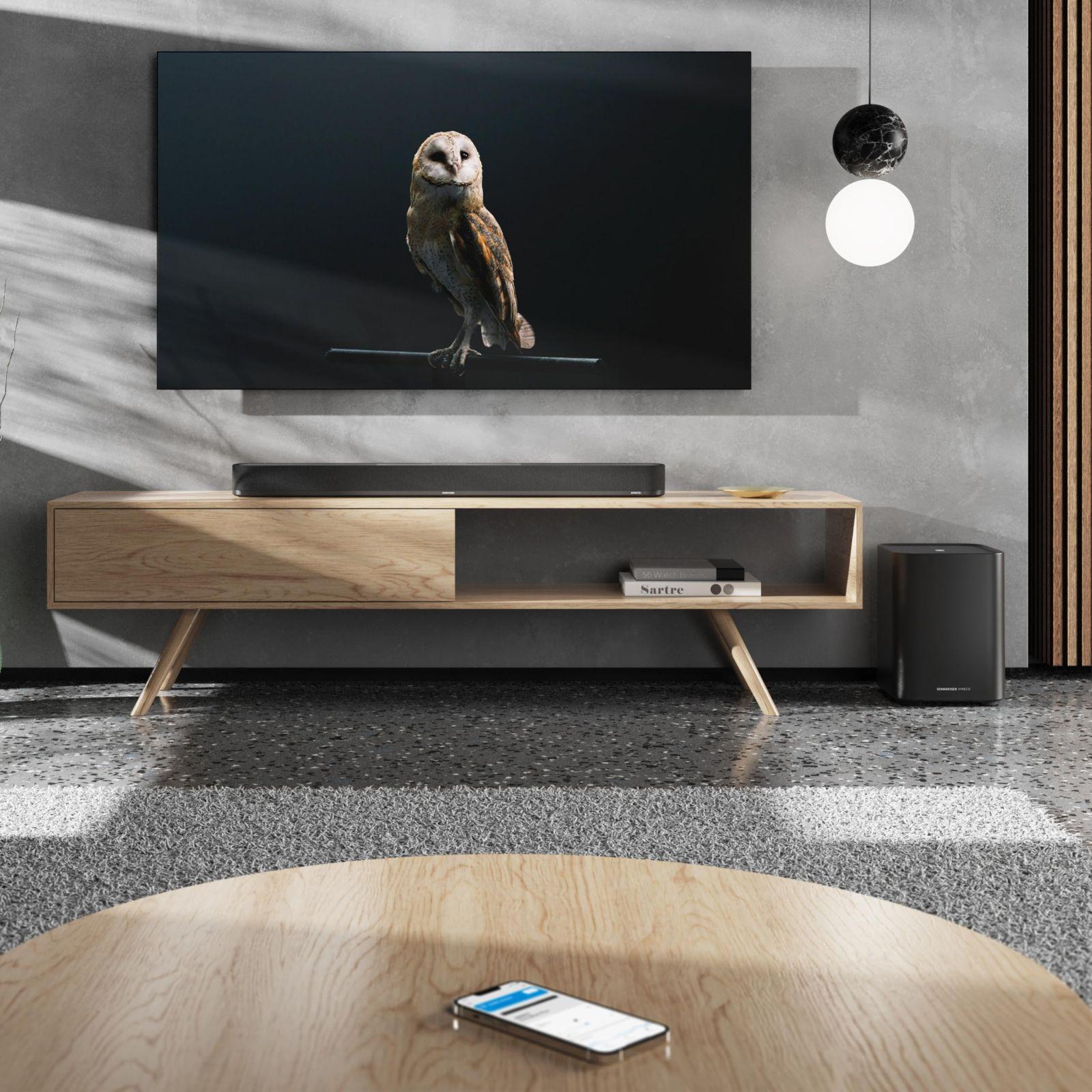 Sennheiser AMBEO Sub teleri ja muusika jaoks – EU-pistik – 3D Surround-heliga sügav ja võimas bass kuni 27 Hz – 8” subwoofer 350W klass D võimendiga – ühilduv AMBEO Soundbar toodetega, must – detailne vaade