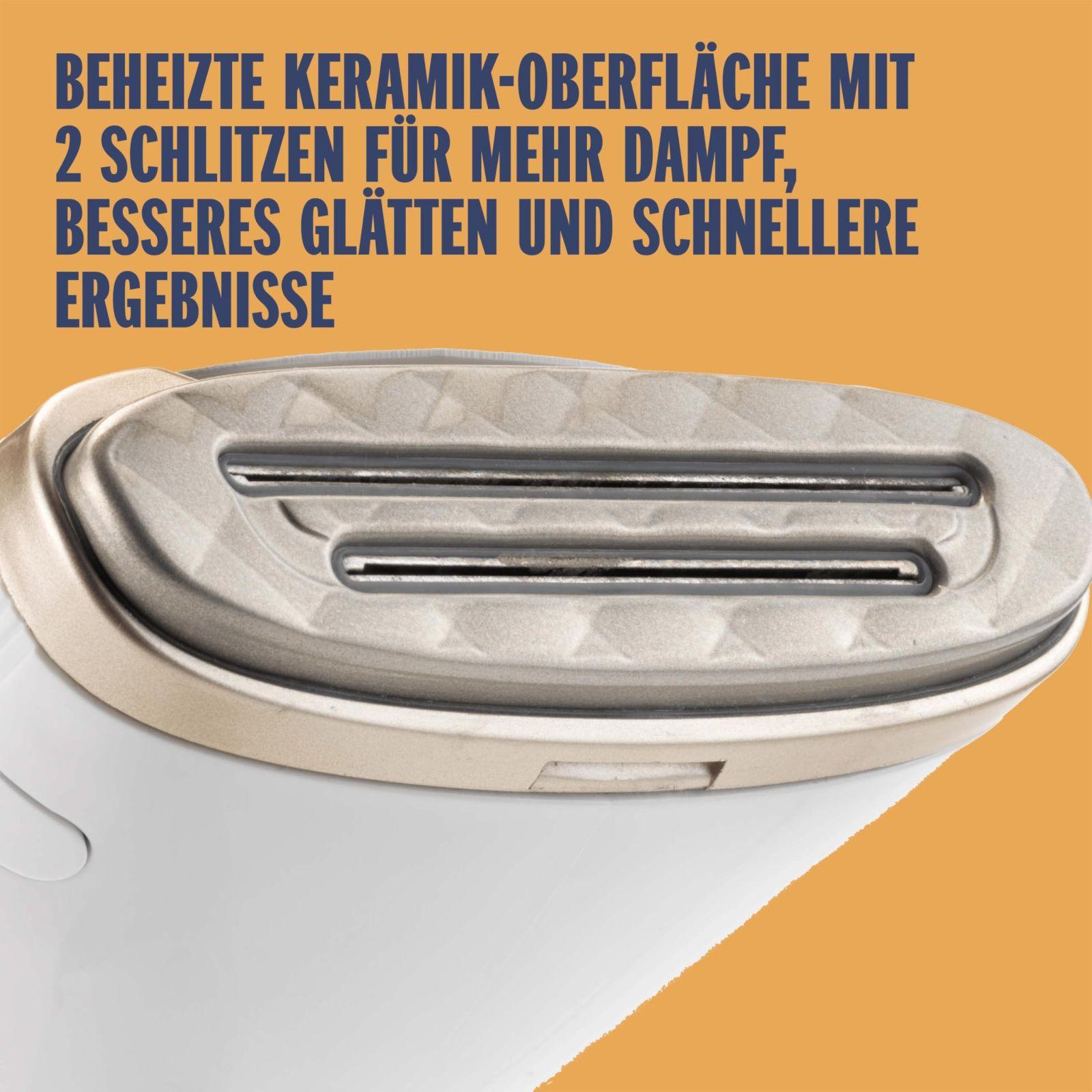 Conair Turbo ExtremeSteam aurusti 5 seadistusega | Auruvoog 25 g/min | Kiire kuumenemine | 3 otsikut erinevatele kangastele + viigiklots | valge/beež – detailne vaade