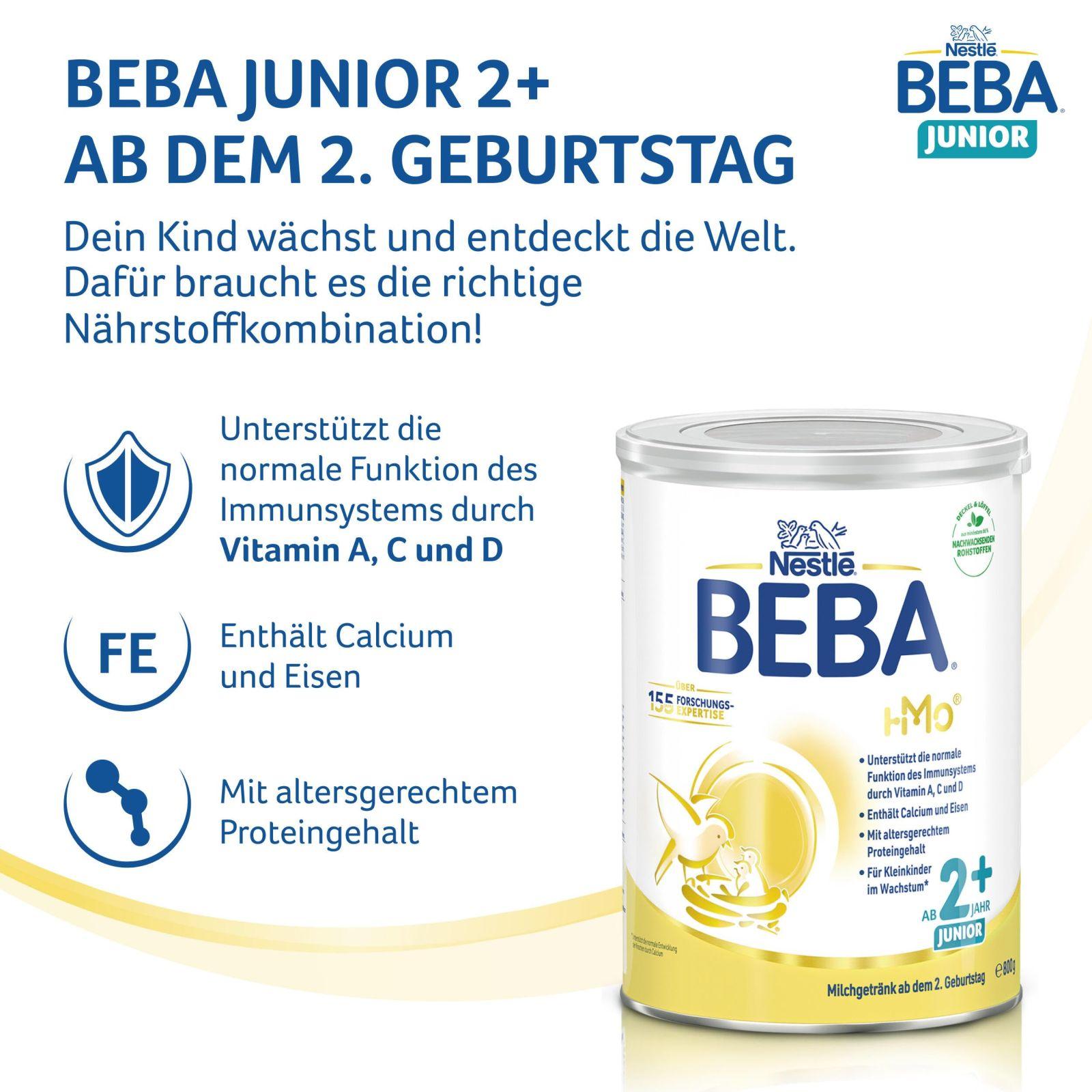 BEBA Junior 2+ piimajook alates 2. eluaastast, beebitoit HMO 2′-FL-ga, ainult laktoos, ilma palmiõlita, 6-pakk (6 x 800g) – pilt 9