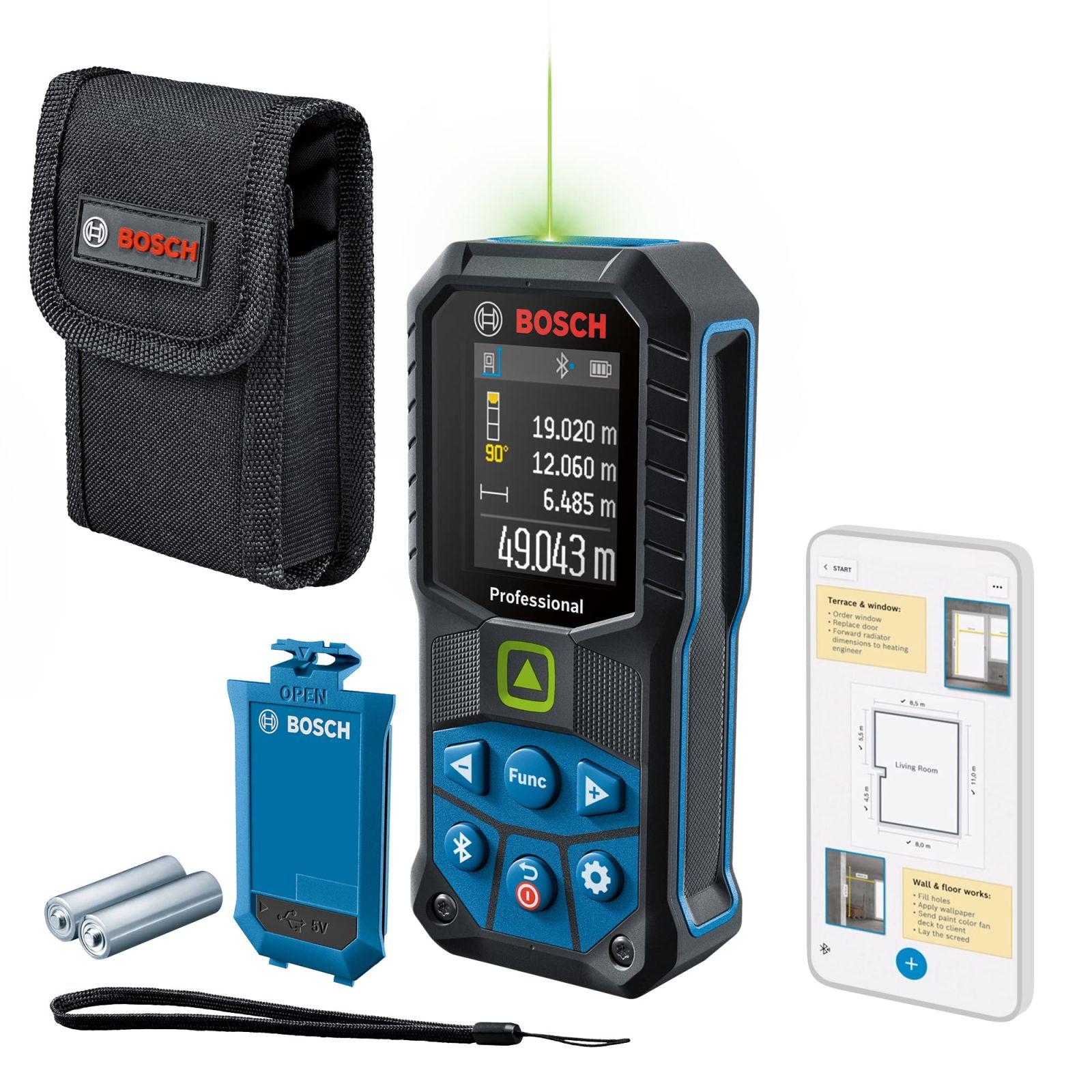 Bosch Professional laser-kaugusmõõtja GLM 50-27 CG (roheline laser, ulatus: kuni 50 m, 3,7 V liitiumioonaku, USB-kaabel, vastupidav, IP65, Bluetooth-andmeedastus, rihm, kott)