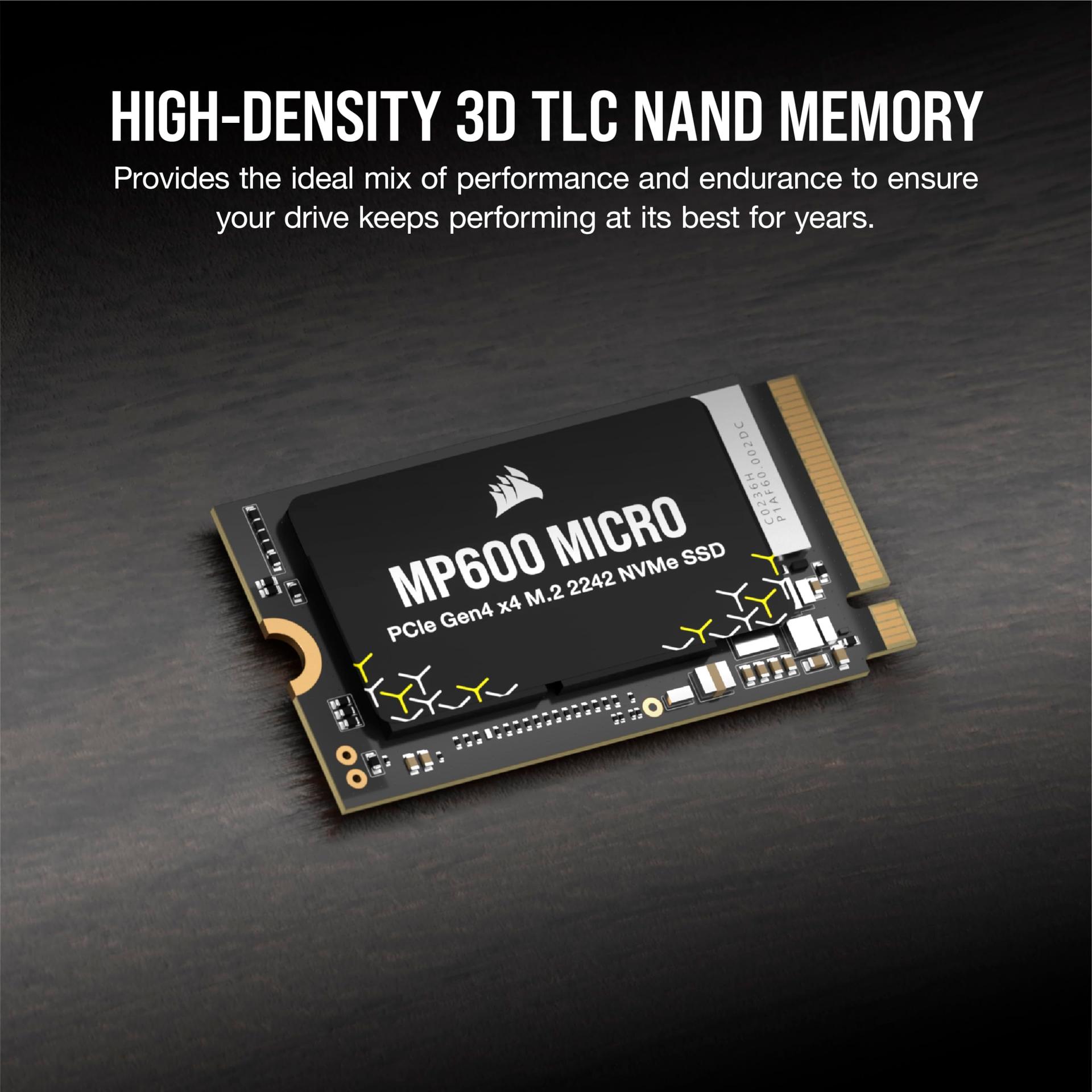 Corsair MP600 Micro 2TB M.2 NVMe PCIe x4 Gen4 SSD – M.2 2242 – Kuni 7.000MB/s järjestikune lugemine – Suure tihedusega 3D TLC NAND – Ühildub Lenovo Legion Go ja õhukeste sülearvutitega – Must – lisavaade
