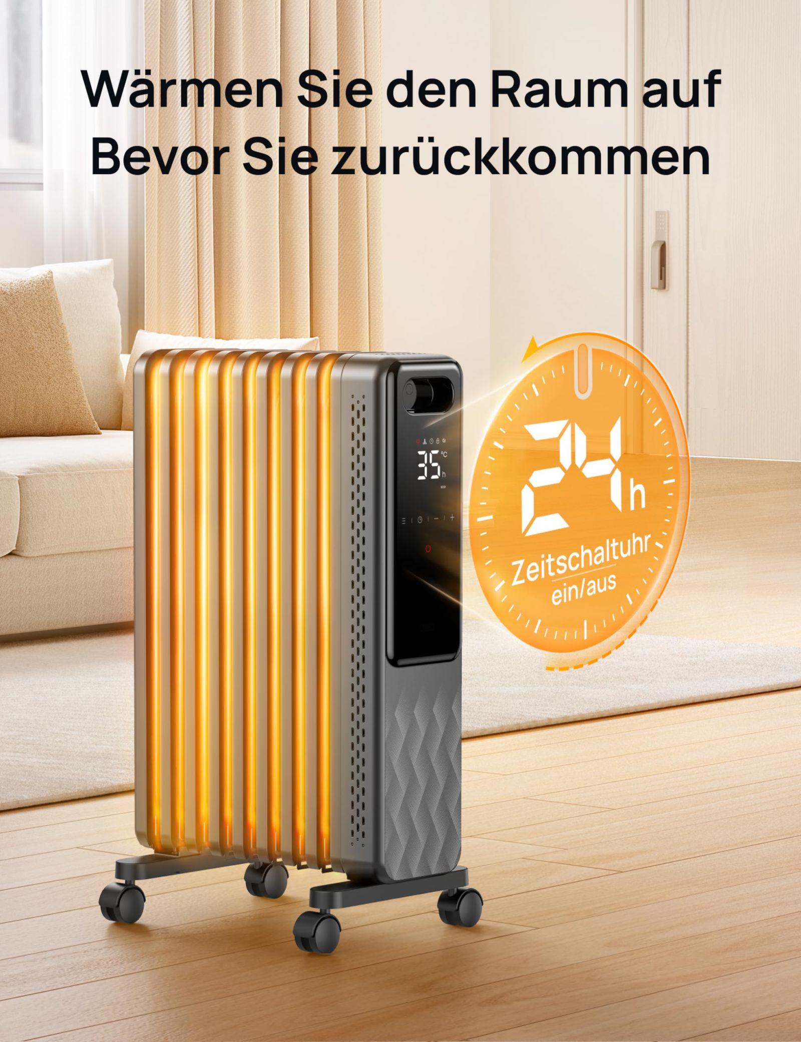 Dreo õliradiaator energiasäästlik 2000W, mobiilne elektrikeris 9 ribiga, kaugjuhtimispult, 3 kütterežiimi, 4 töörežiimi, 24h taimer, ülekuumenemis- ja ümberkukkumiskaitse, termostaadiga elektriradiaator, OH310 – pilt 7