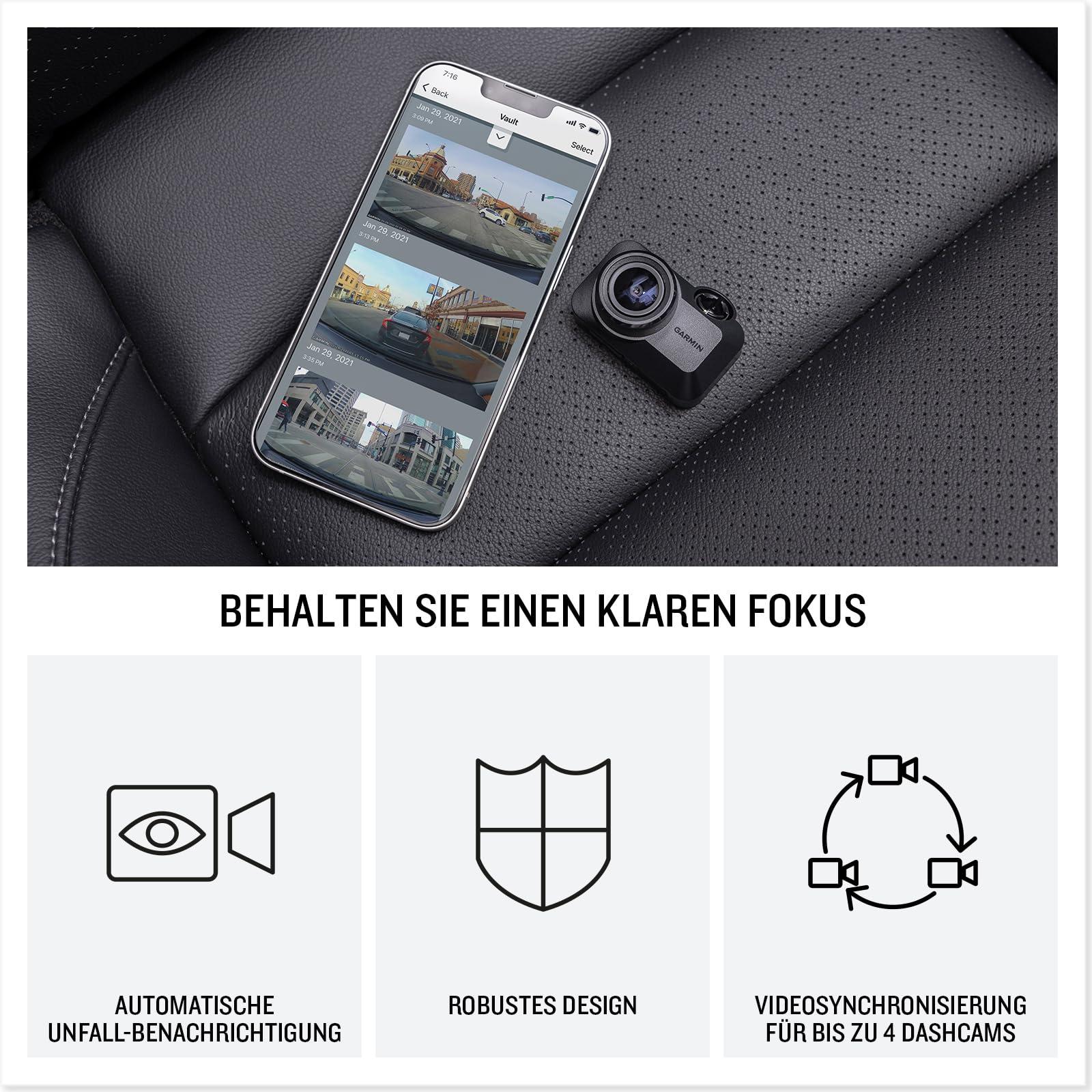 Garmin Dash Cam™ Mini 3 – väike autokaamera 1080p HD resolutsiooniga, 140° vaatenurgaga, Garmin Clarity polarisatsioonifiltriga ja automaatse avariituvastusega – kasutusnäide