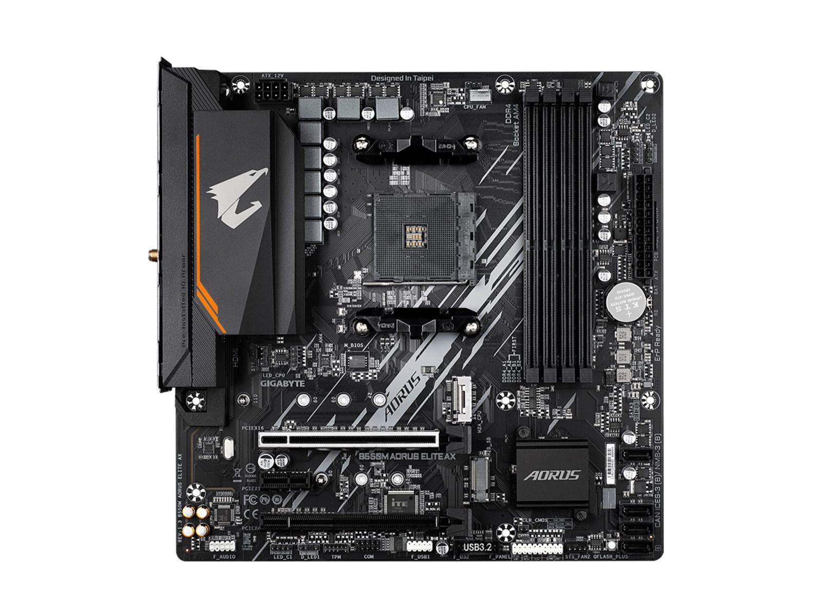 Gigabyte B550M AORUS Elite AX (AM4/AMD/B550/Micro ATX/Single M.2/SATA 6Gb/s/USB 3.2 Gen 1/Realtek GbE LAN/PCIe 4.0/Emaplaat)
