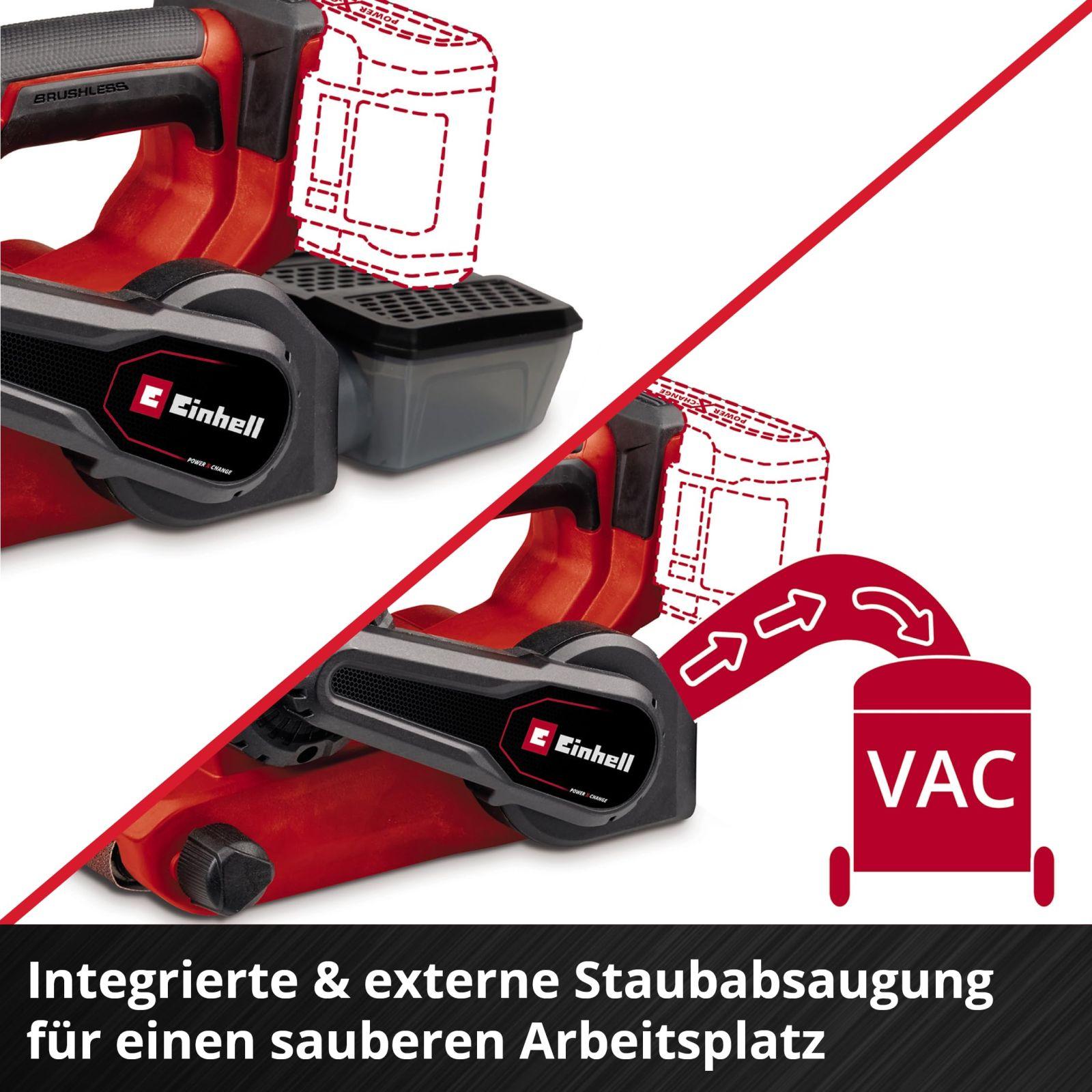 Einhell Professional aku-lintlihvija TP-BS 18/457 Li BL-Solo Power X-Change (18 V, Li-Ion, harjadeta mootor, 3x P80 lihvlint 457×75 mm, ilma aku ja laadijata), punane – pilt 6