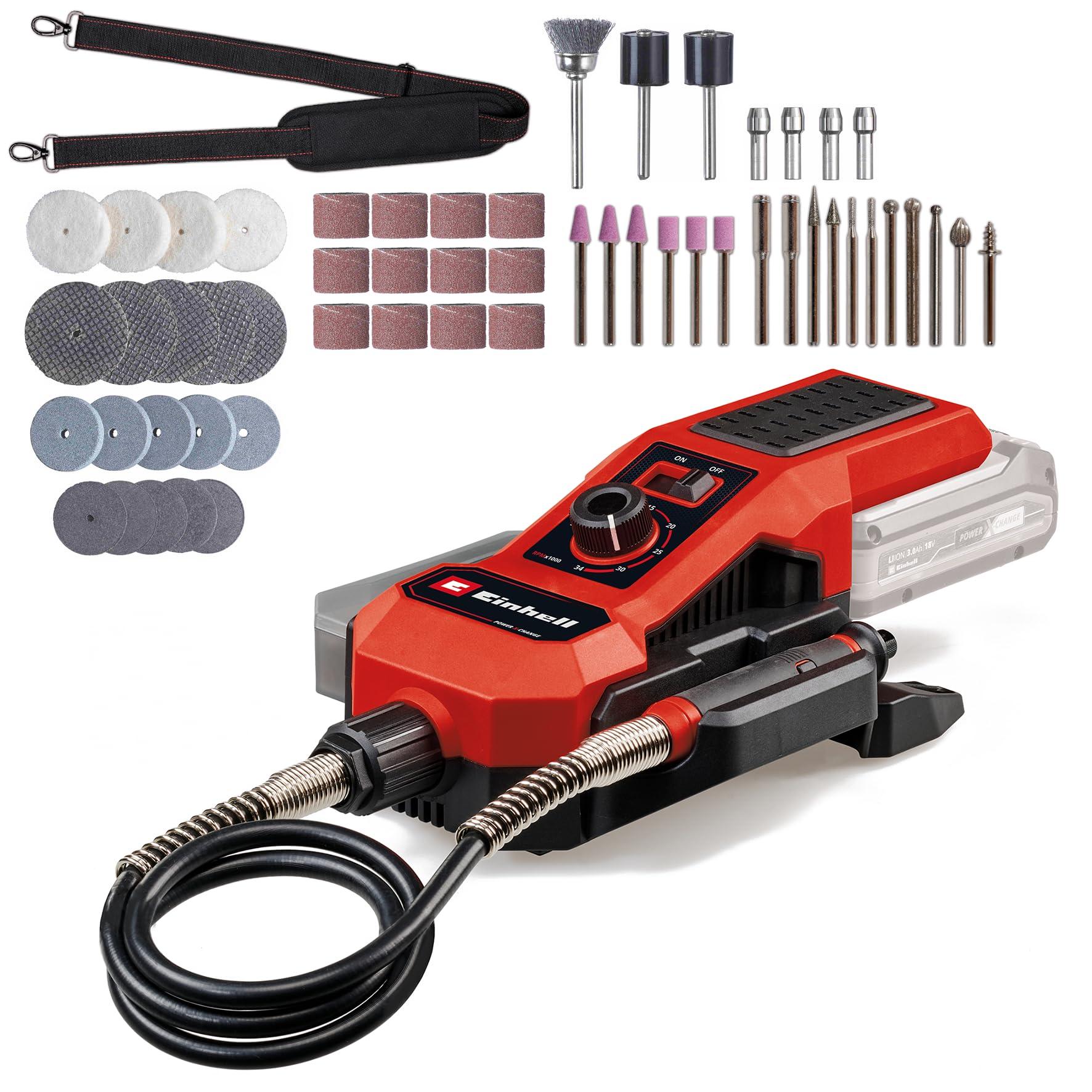 Einhell akuga lihvimis- ja graveerimistööriist TE-MT 18/34 Li Solo Power X-Change (18 V, 92 cm painduv võll, pöörlemiskiiruse reguleerimine, 55-osaline tarvikute komplekt, ilma aku ja laadijata)