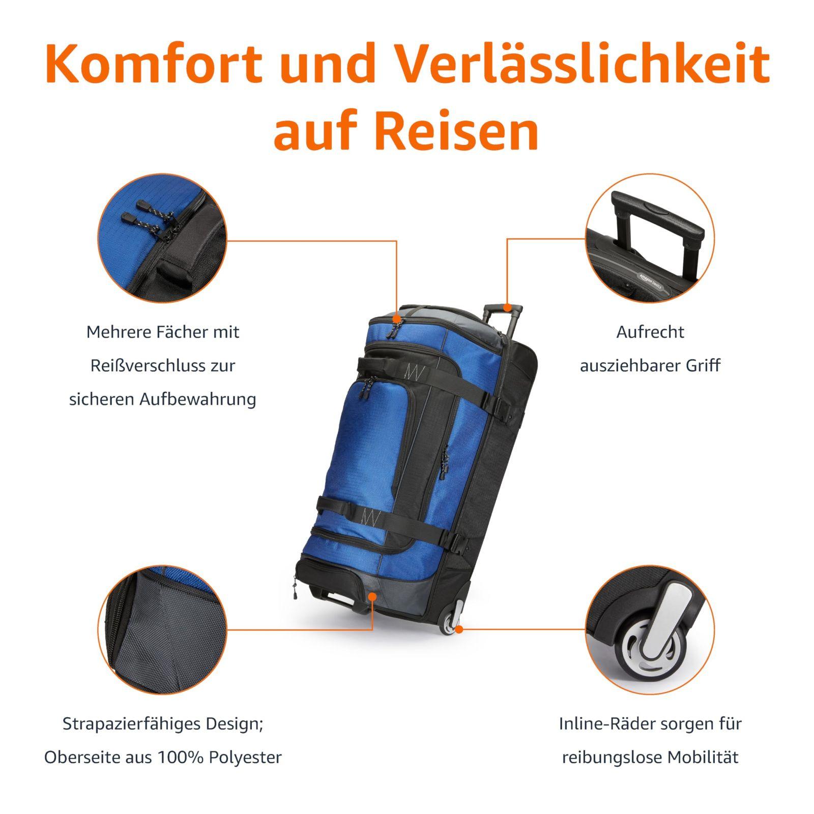 Amazon Basics rullikutega reisikott, 137L, kerge ja vastupidav ripstop-kangast trolley, teleskoopkäepidemega, ideaalne reisimiseks, tööks ja vabaajaks, sinine – detailne vaade