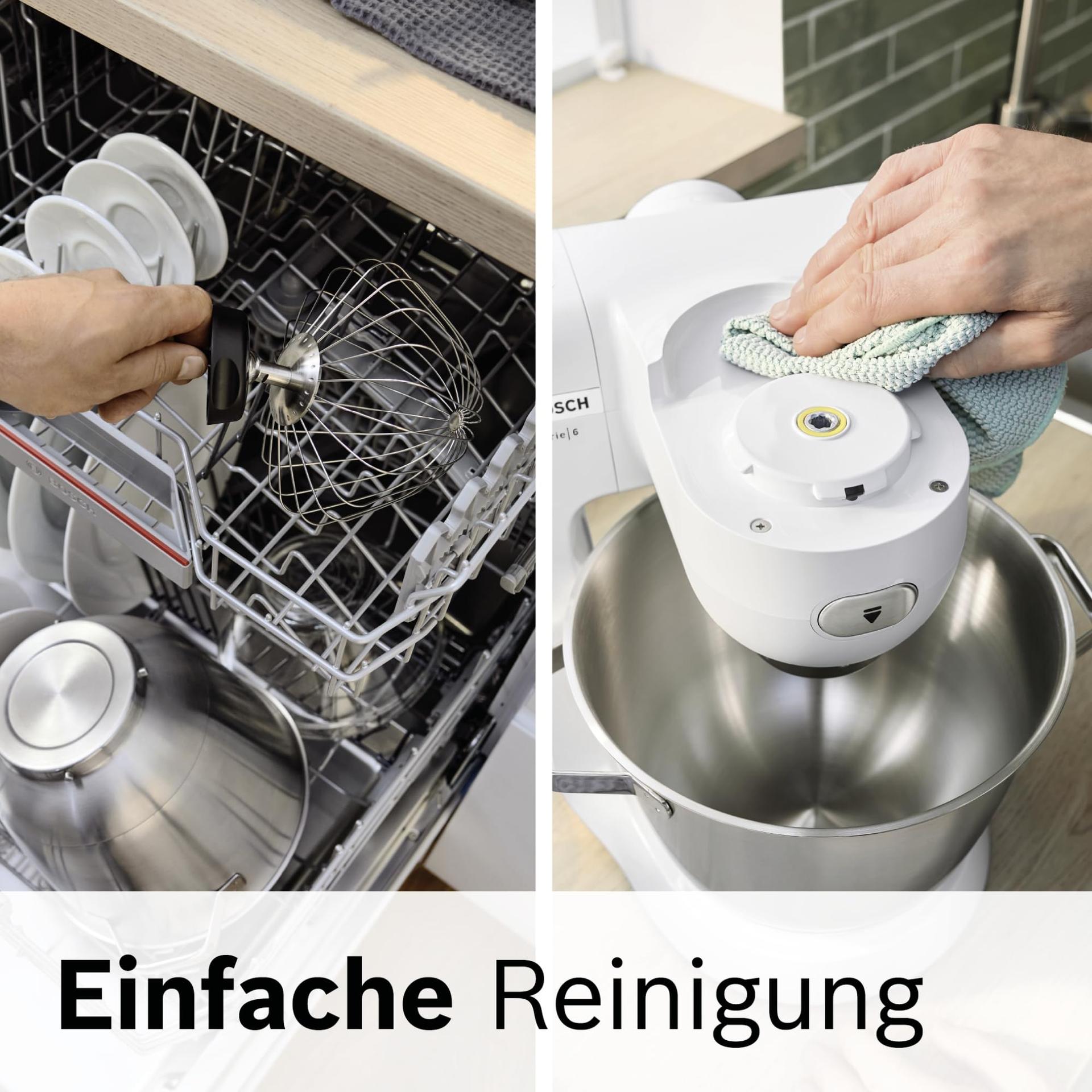 Bosch köögikombain Series 6 MUMS6EW13D, UUS, 7 kiirusastet, 5,5l kauss, lõikur, 3 ketast, taignakonks, segamislabidas, silikoonvispel, nõudepesumasinas pestav, 1 600 W, hõbedane/valge – pilt 6