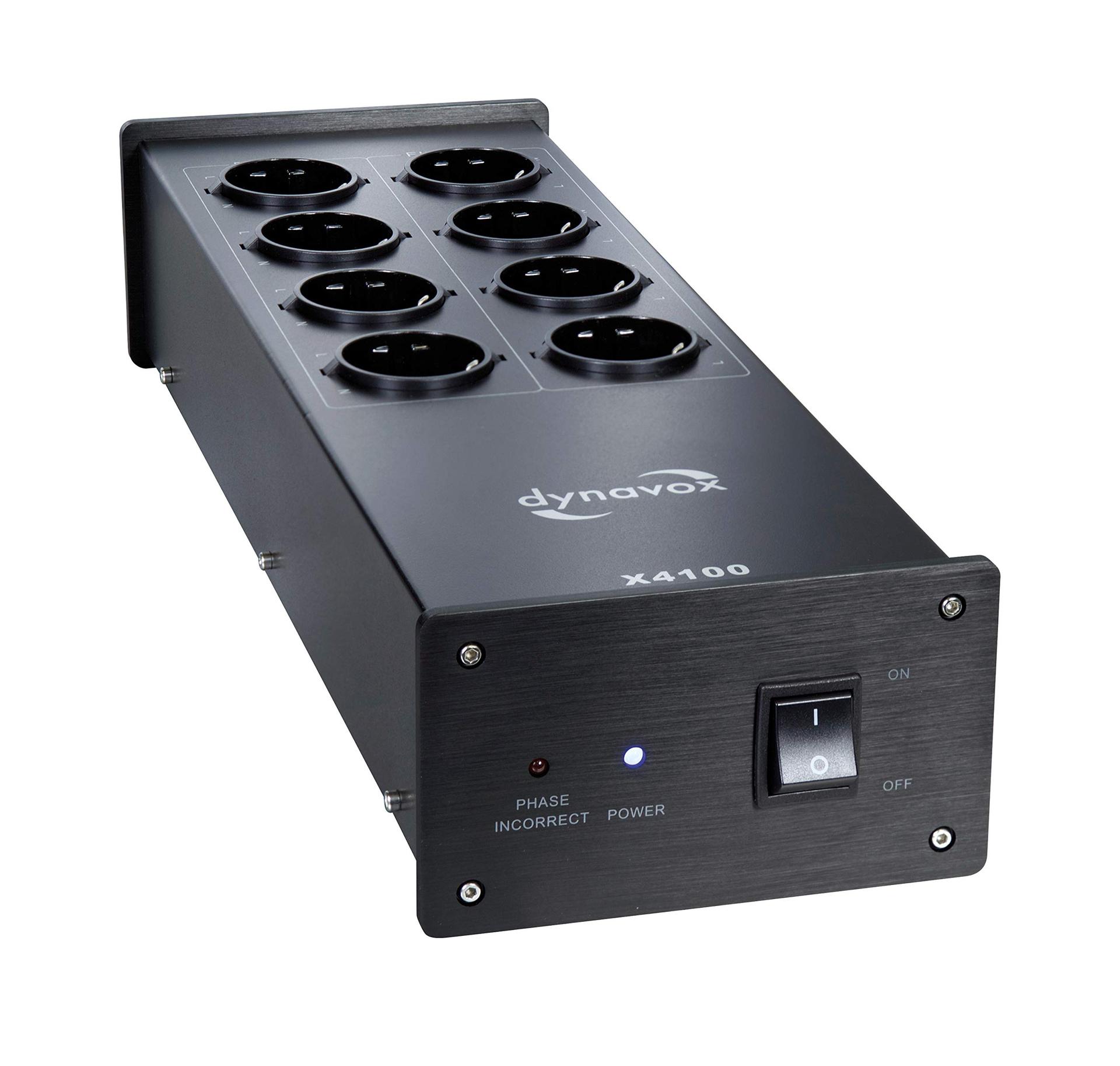 Dynavox HiFi-võrgufilter X4100B, 8-otsikuline mitmepistikupesa, LED-kontrolltulega, must – pakend ja tarvikud