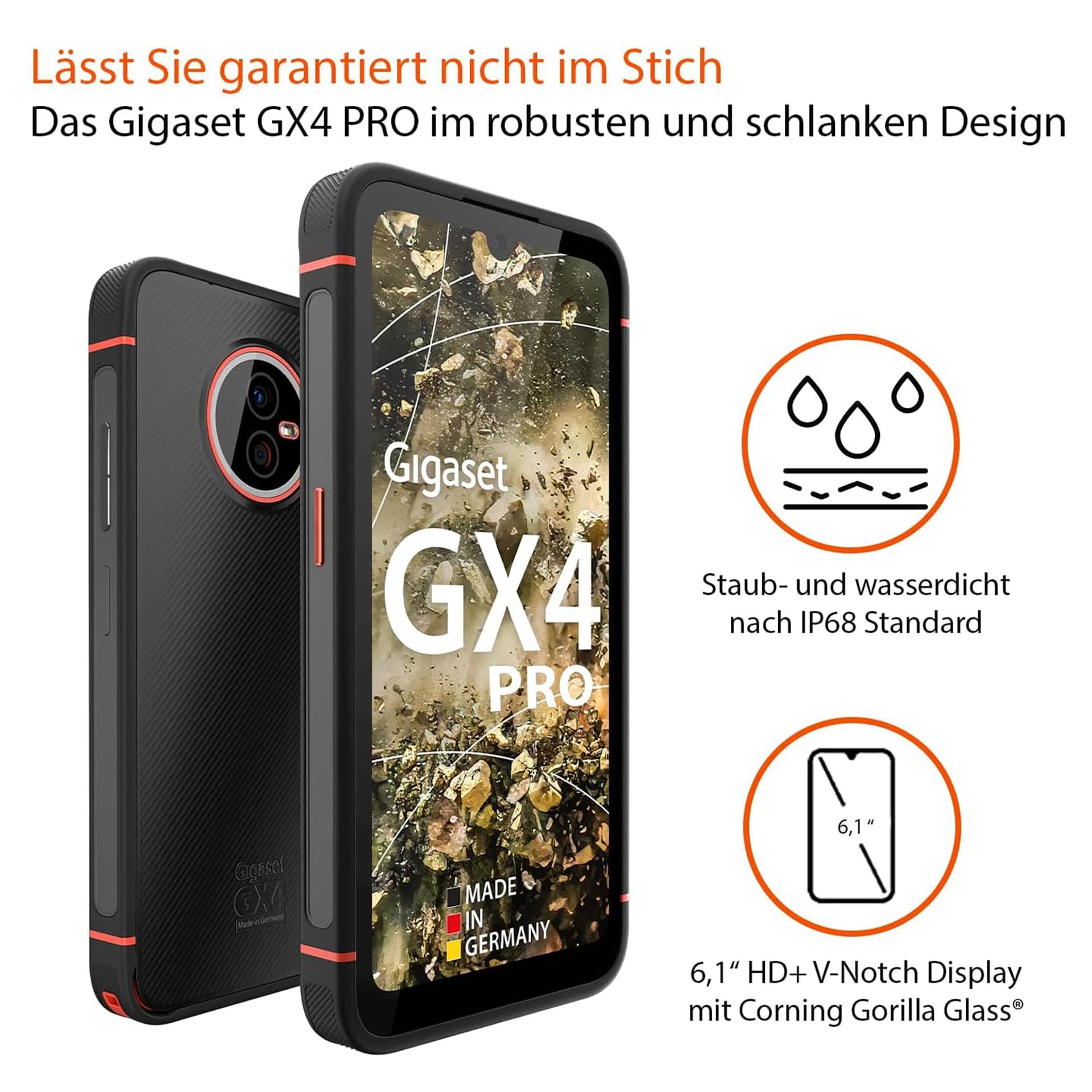 Gigaset GX4 PRO vastupidav äritelefon 4G – tolmu- ja veekindel IP68, militaarstandard – 6,1″ HD+ ekraan Gorilla Glassiga – 128GB+6GB RAM – 48MP kaamera – 400 tundi ooteaega, Must – detailne vaade