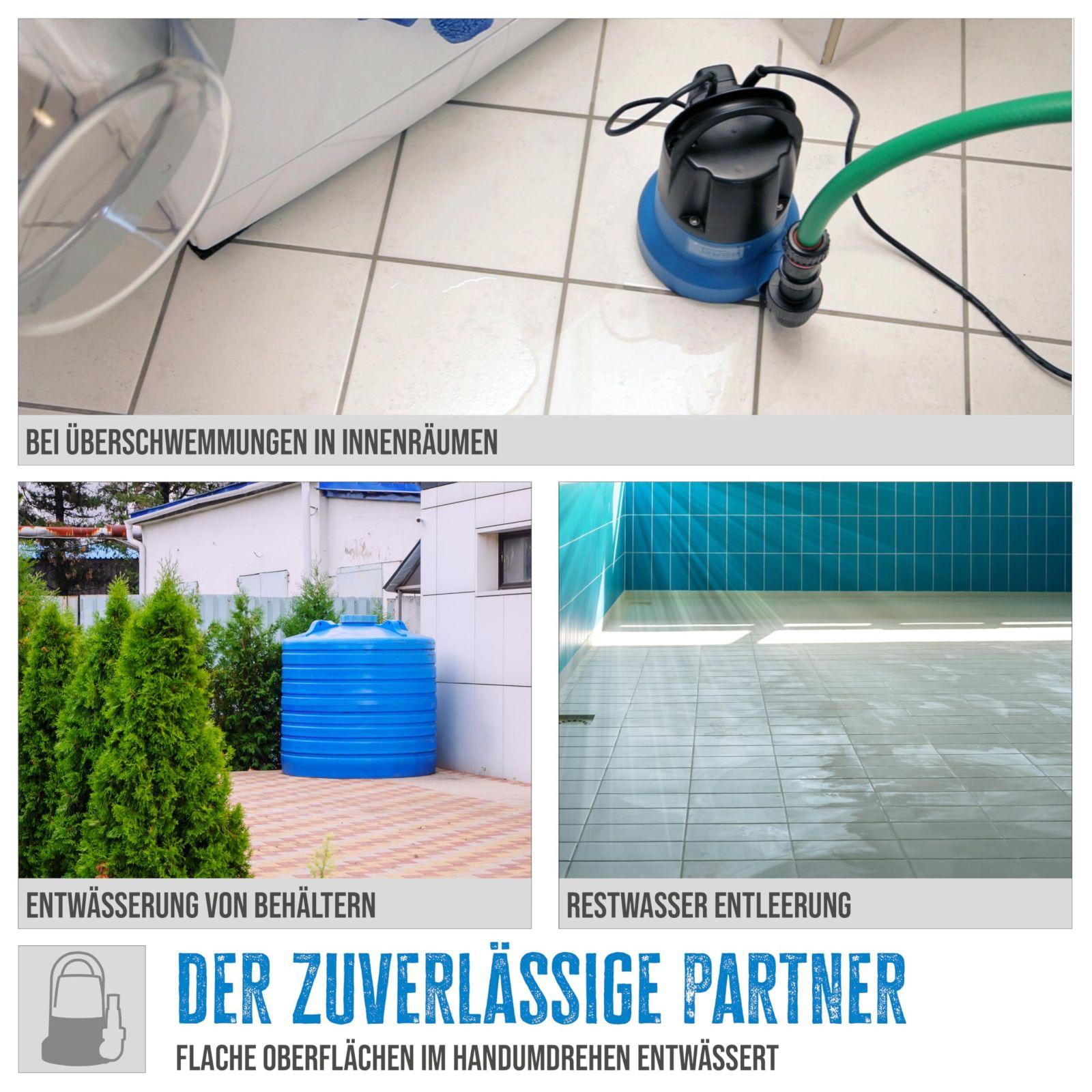 Güde lamedaimupump GFS 401 S (400 W, voolumaht 7000 l/h, maksimaalne tõstekõrgus 8 m, maksimaalne imemiskõrgus 7 m, Noryl-tööratas, roostevabast terasest võll, termokaitse, 10 m toitekaabel, minimaalne käivituskõrgus 30 mm) – kasutusnäide