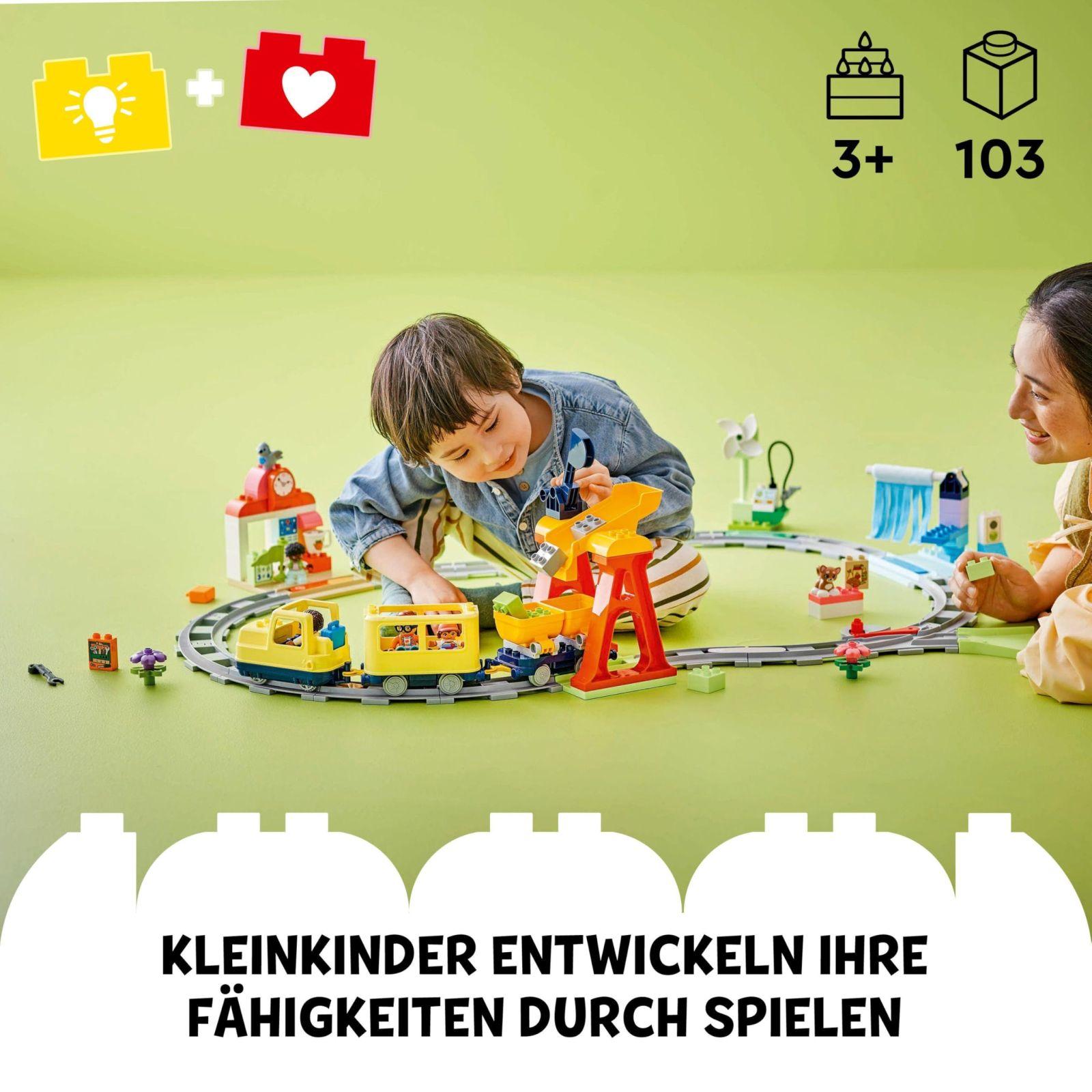 LEGO DUPLO Town Suur interaktiivne rong, ehitusmänguasi väikelastele alates 3. eluaastast, Push & Go vedur tulede ja helidega, rööbastee osad, õppevahend lastele 10428 – detailne vaade