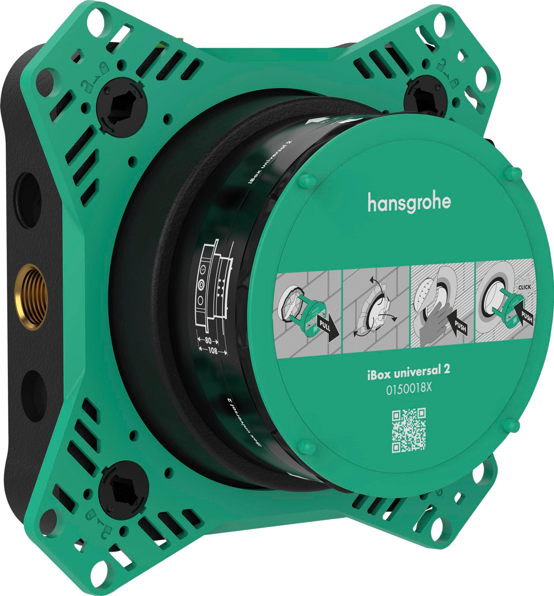 hansgrohe iBox universal 2 – universaalne paigalduskeha kõigile hansgrohe duši-, vanni- ja termostaatklappide komplektidele (seinalt peidetud paigaldus) alates 2023. aastast