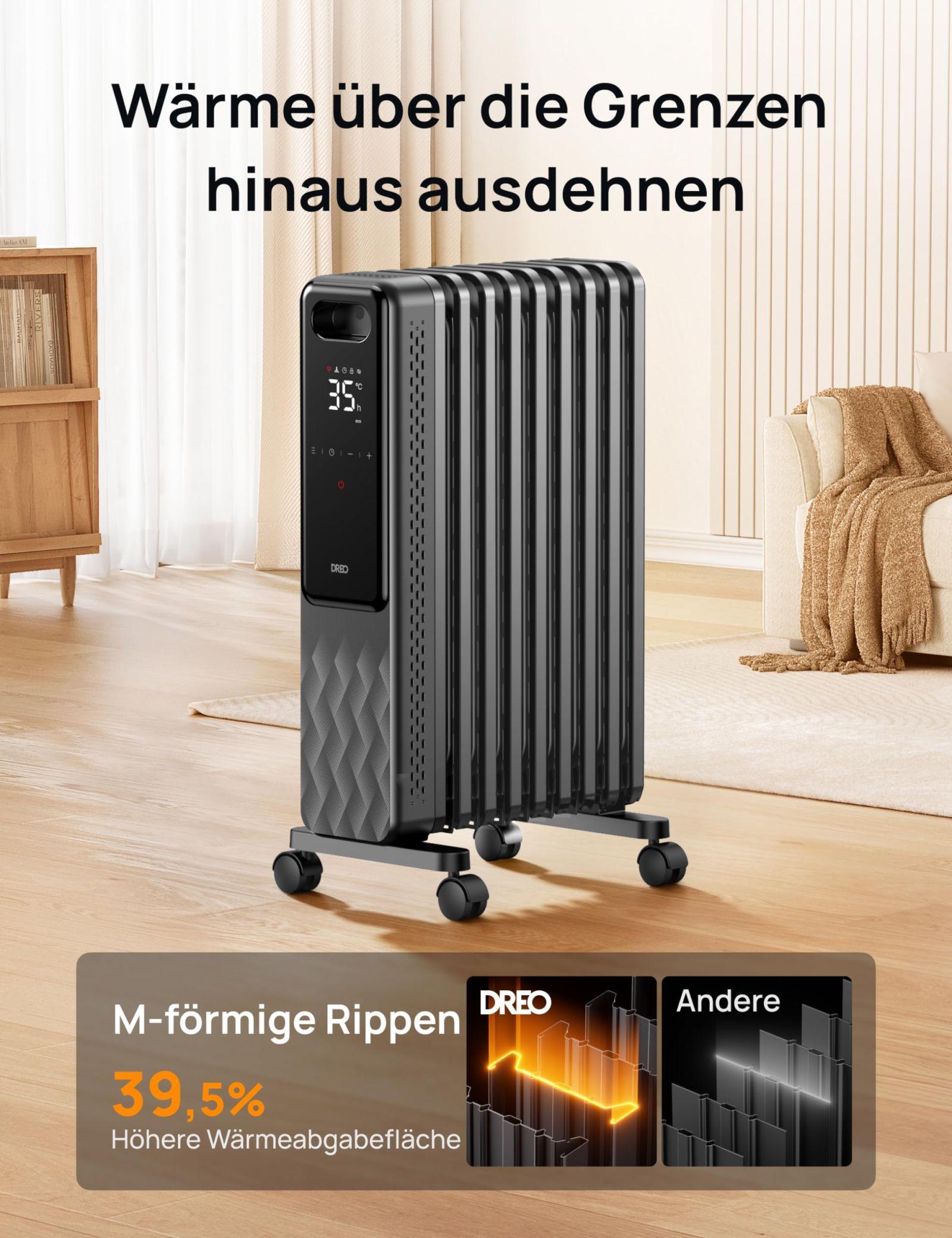 Dreo õliradiaator energiasäästlik 2000W, mobiilne elektrikeris 9 ribiga, kaugjuhtimispult, 3 kütterežiimi, 4 töörežiimi, 24h taimer, ülekuumenemis- ja ümberkukkumiskaitse, termostaadiga elektriradiaator, OH310 – pakend ja tarvikud