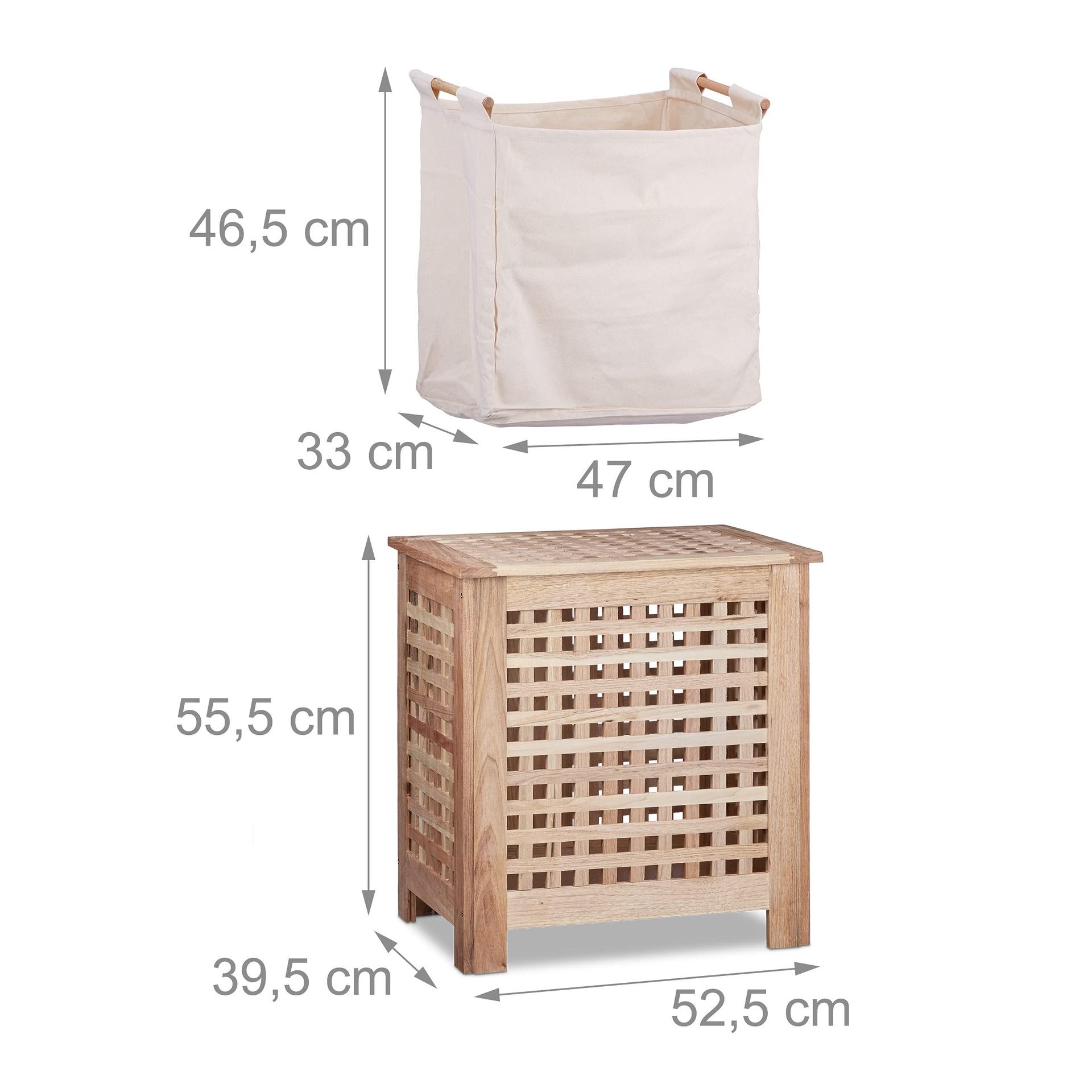 Relaxdays pesukast pähklipuust kaanega, eemaldatav pesukott, mahutavus ca 70 l, suletud pesukoguja, puidust HBT ca 55,5 x 52,5 x 39,5 cm, naturaalne – kasutusnäide