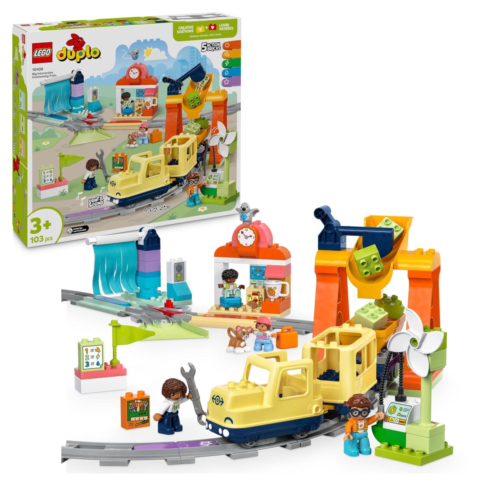 LEGO DUPLO Town Suur interaktiivne rong, ehitusmänguasi väikelastele alates 3. eluaastast, Push & Go vedur tulede ja helidega, rööbastee osad, õppevahend lastele 10428
